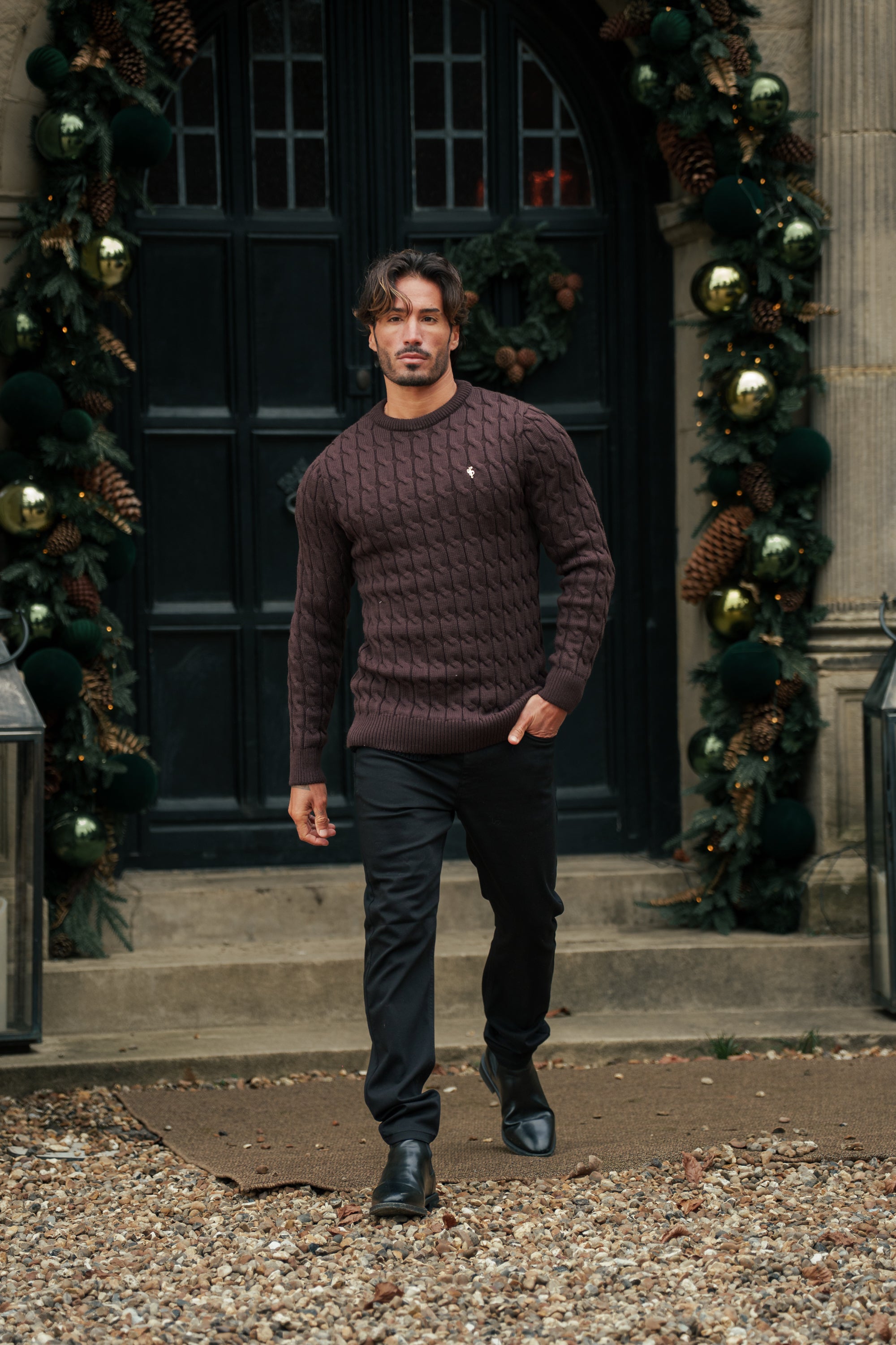 Link Weave Knit Brown Crew Neck Jumper - FSJ141