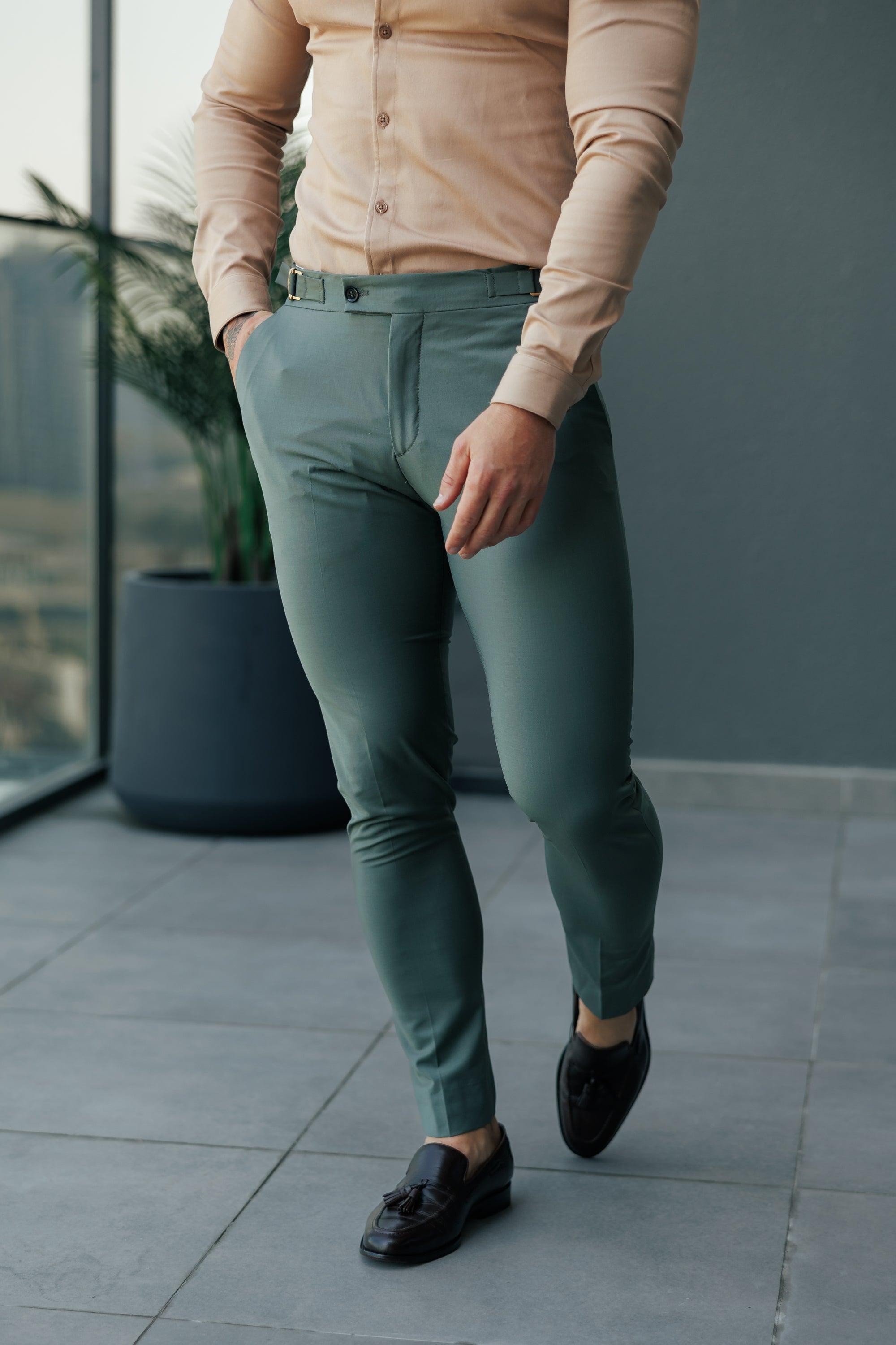 Father Sons Slim Formal Khaki Stretch Pants with Side Adjusters - FST026 