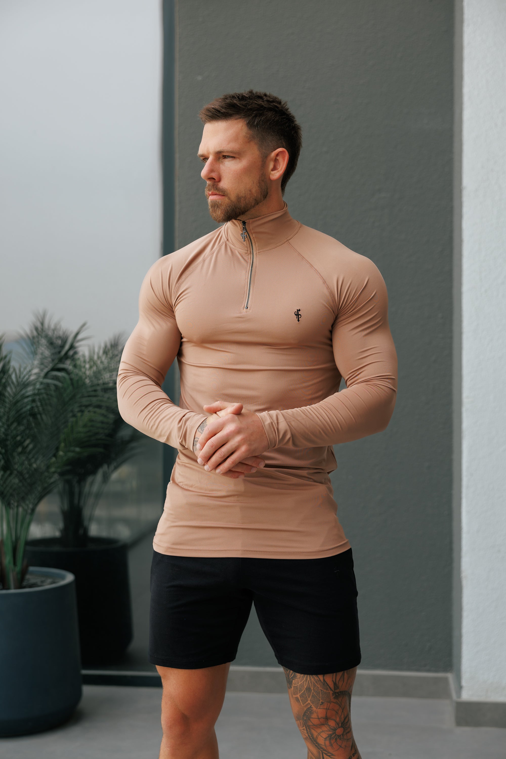 LS Coffee / Black Half Zip Gym Top - FSH1283