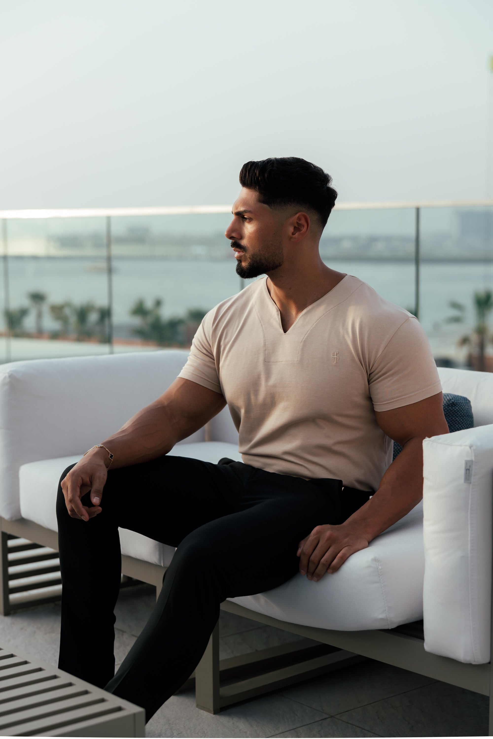 Advanced V Neck Crew Short Sleeve Beige - FSH1016