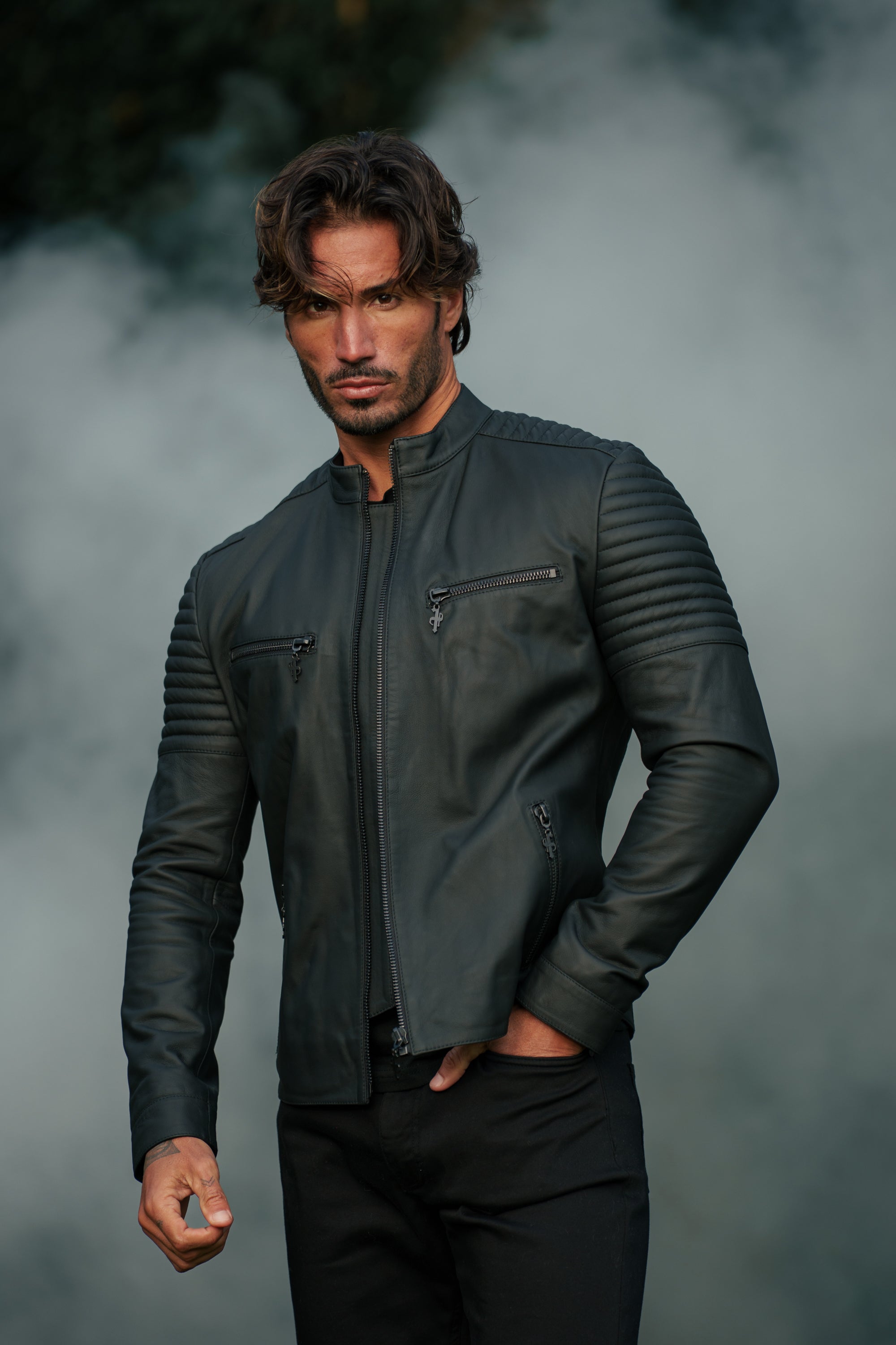 Black Bomber Leather Jacket - FSH1436