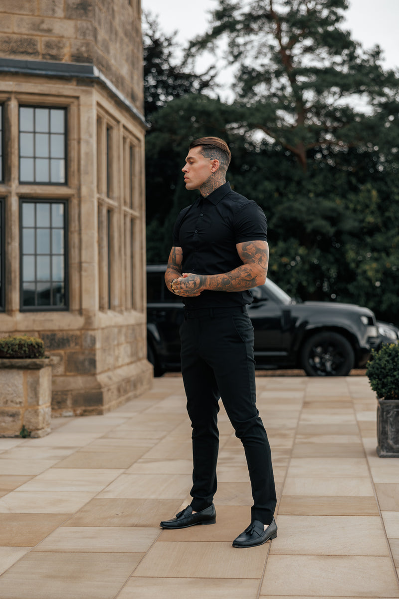Father Sons Muscle Fit Advanced Stretch Black Short Sleeve with Cutaway Collar  - FS1159