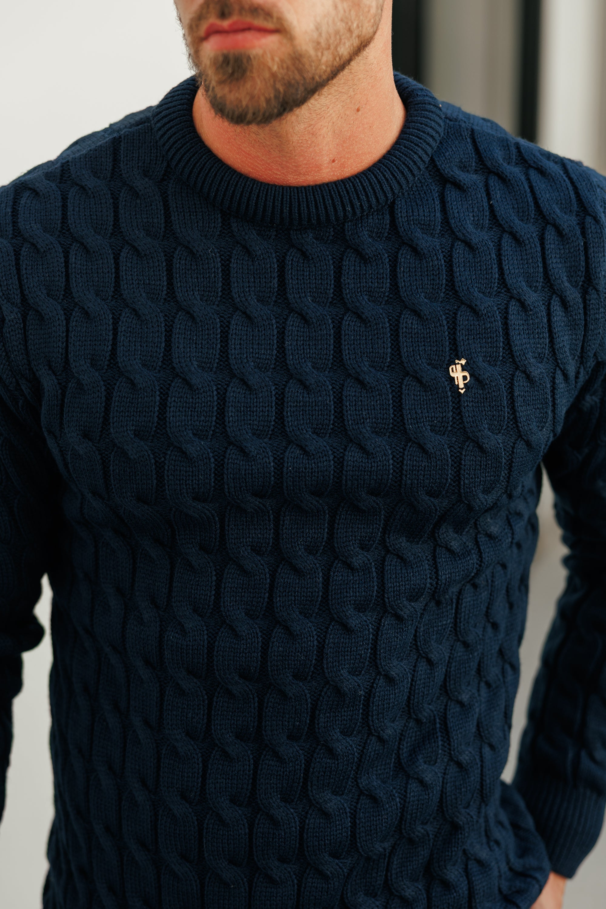 Link Weave Knit Navy Crew Neck Jumper - FSJ125