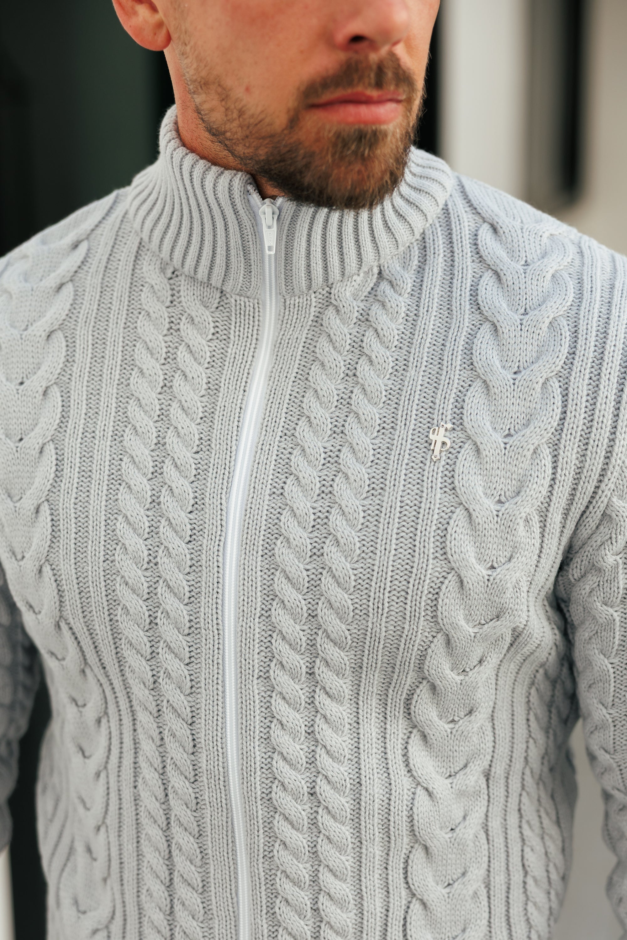 Chunky Zipped Cardigan Cop Grey -  FSJ149