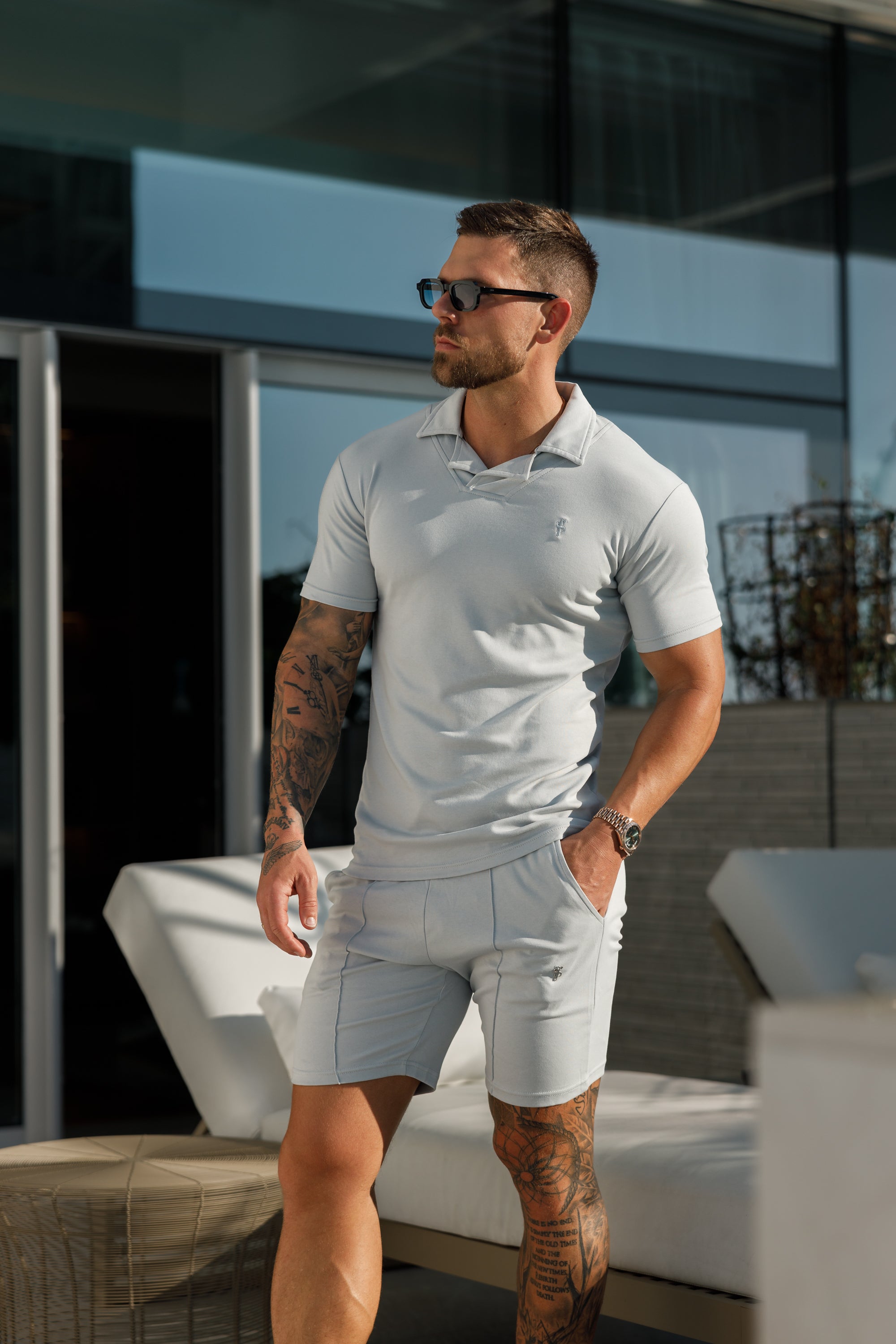 Classic Light Grey Polo Shirt With Revere Collar - FSH1063