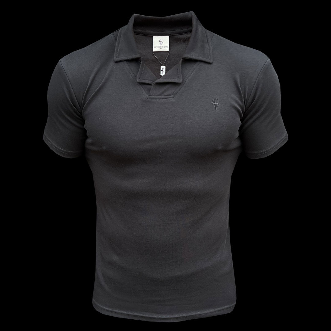 Classic Black Polo Shirt With Revere Collar - FSH1060