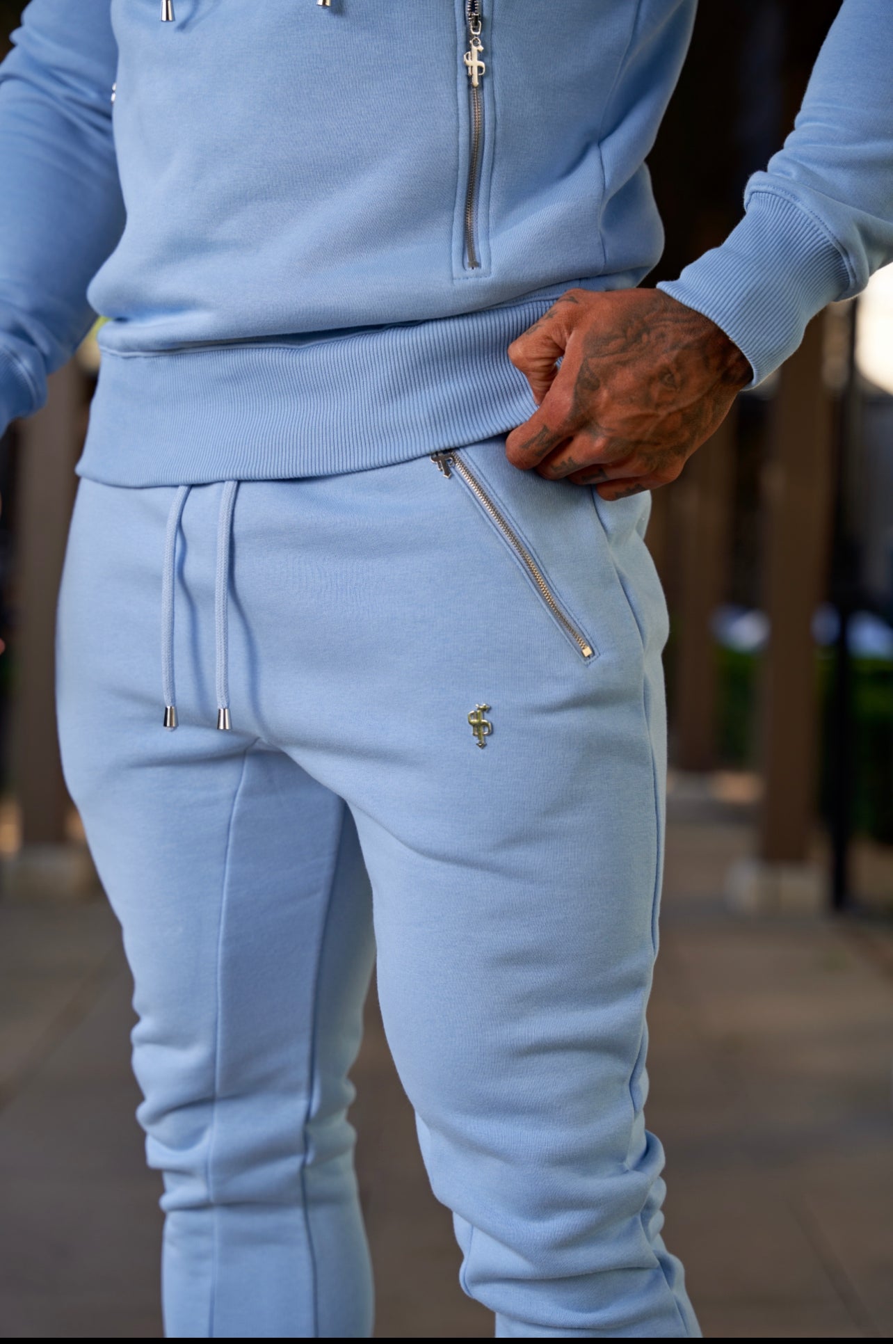 Father Sons Sky Blue / Silver Tapered Sweat Pants with Ankle Father Sons Sky Blue / Silver Tapered Sweat Pants with Ankle