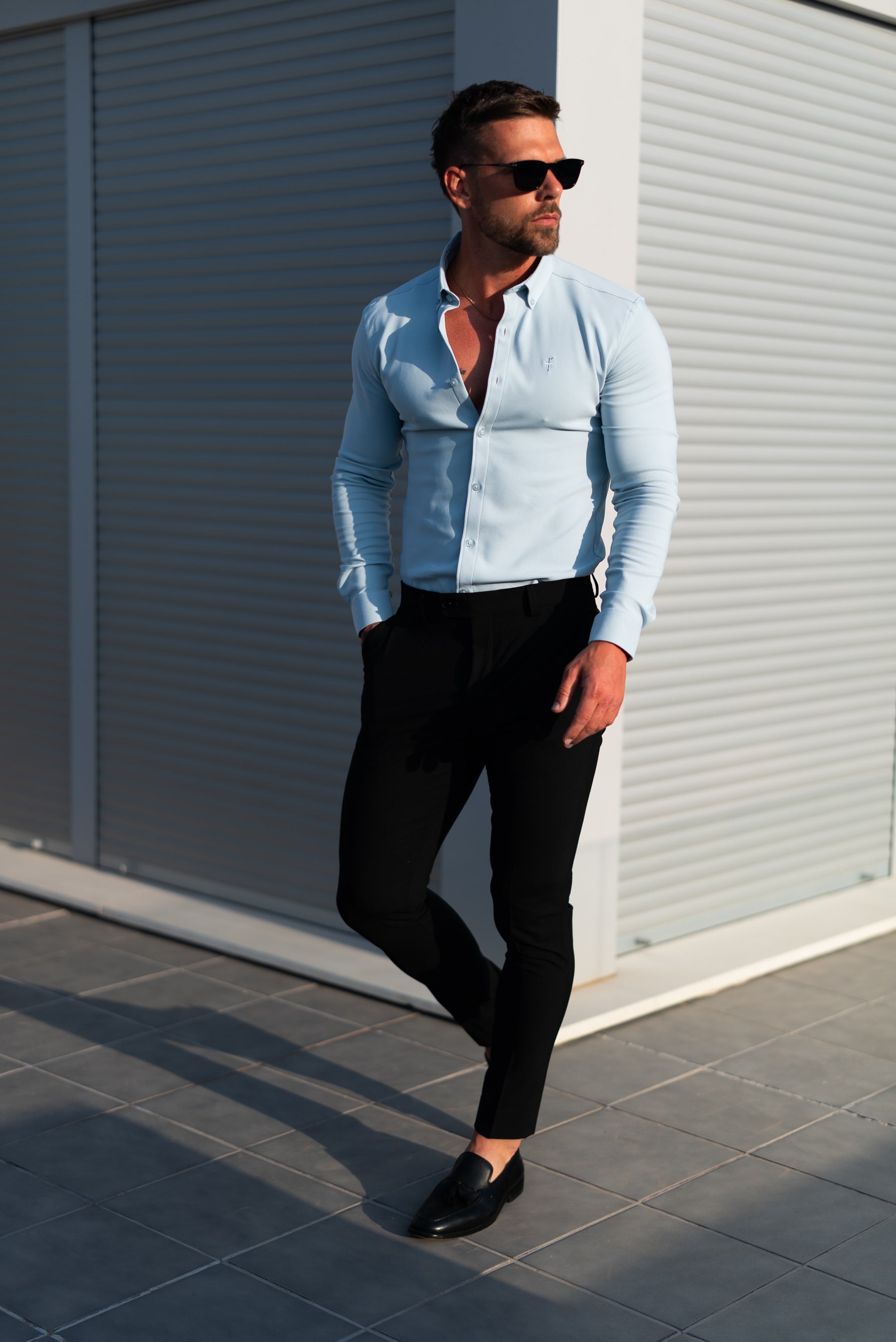 Super Slim LS Powder Blue Scuba with Button Down Collar - FS1120