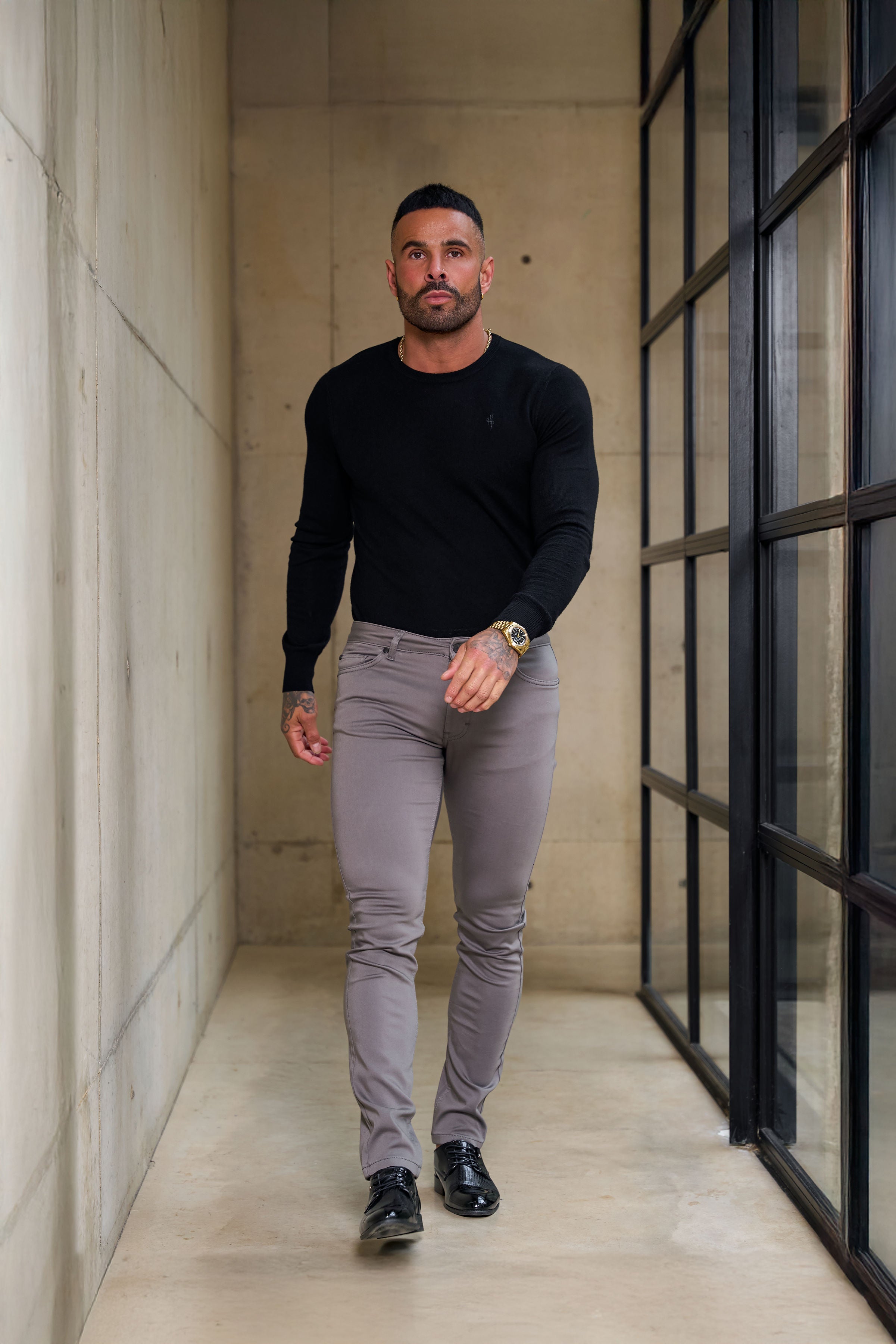 Father Sons Slim Stretch Slate Grey Relaxed Sateen Pants - FSH1306