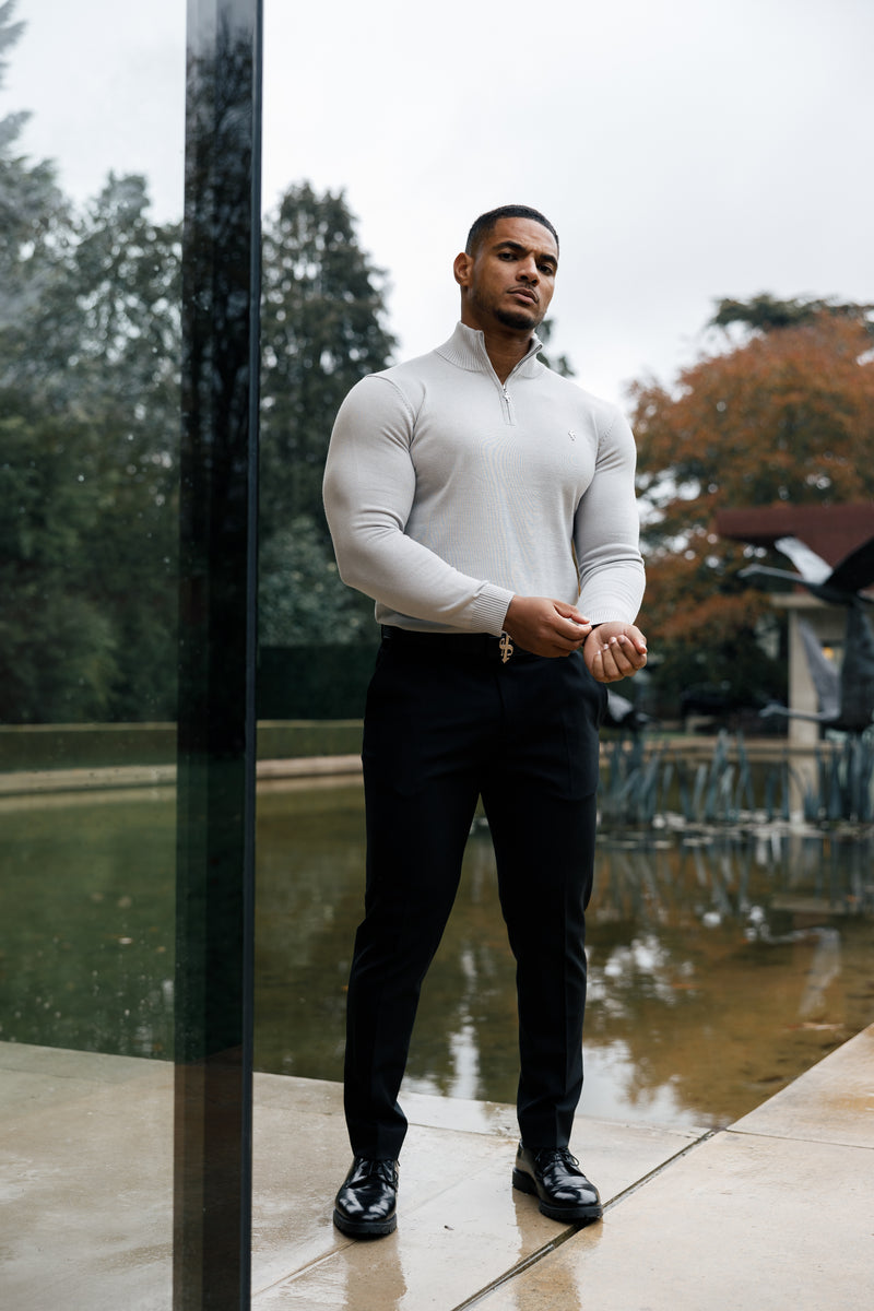 Father Sons Silver Grey Funnel Neck 1/2 Zip Knitted Sweater - FSN123