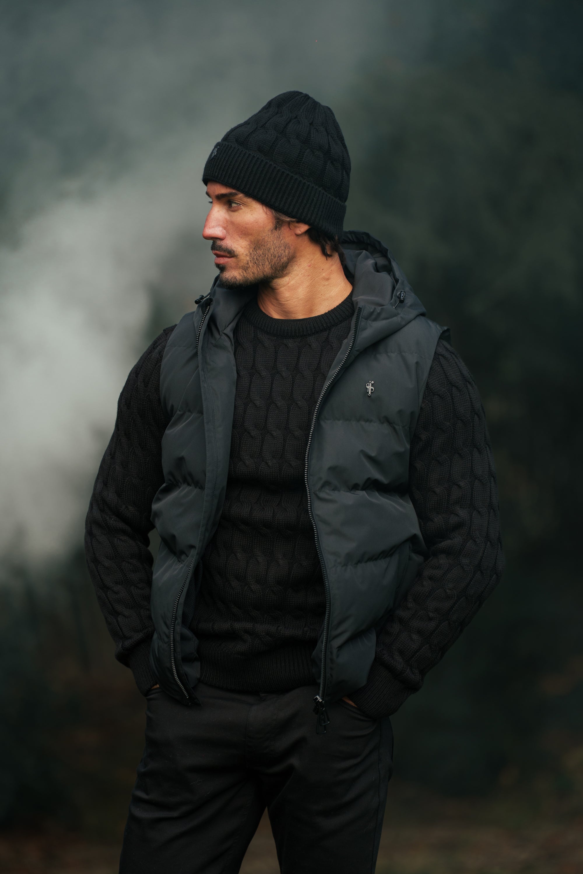 Black Padded Hooded Gilet - FSN235