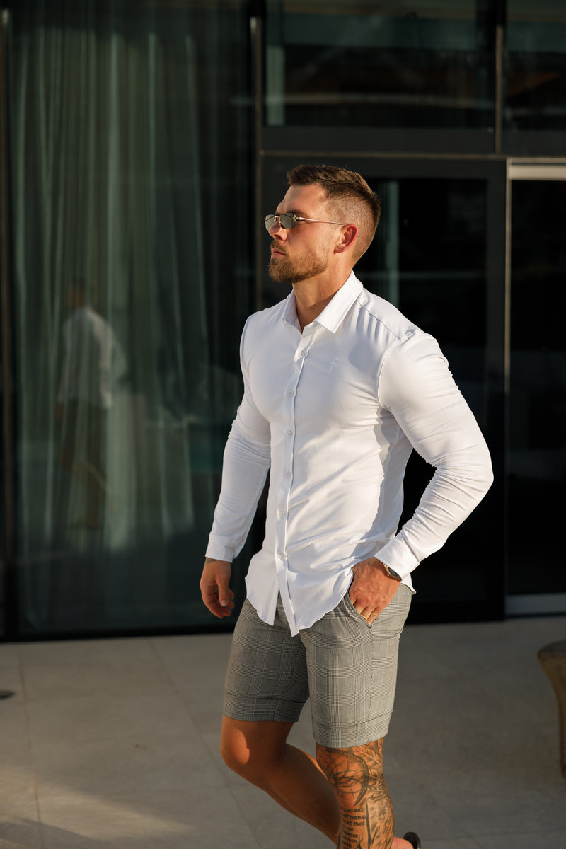 Father Sons Tailored Prince of Wales Check Grey Shorts With Belt Loops - FSTS004