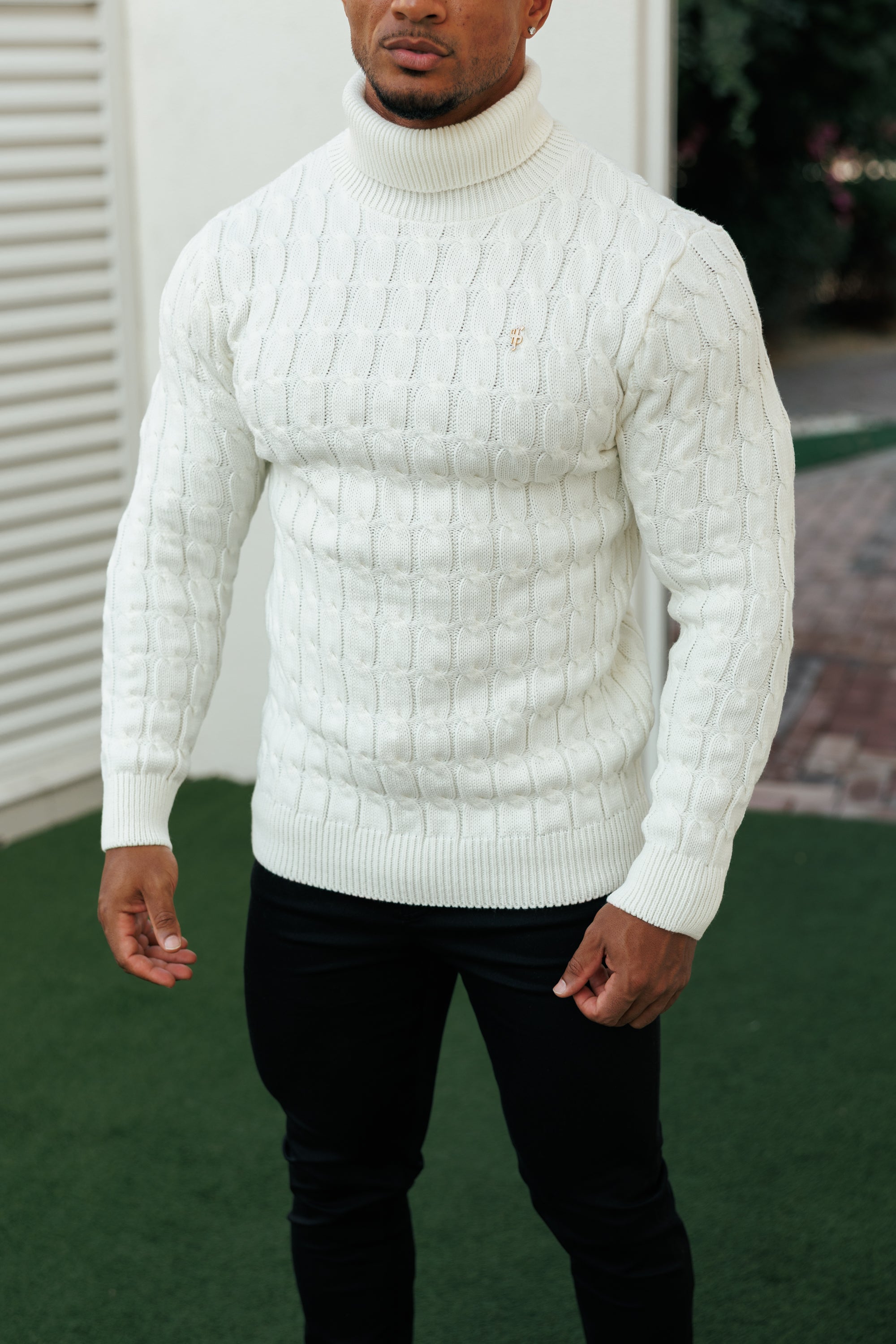 Link Weave Knit Cream Roll Neck Jumper - FSJ102
