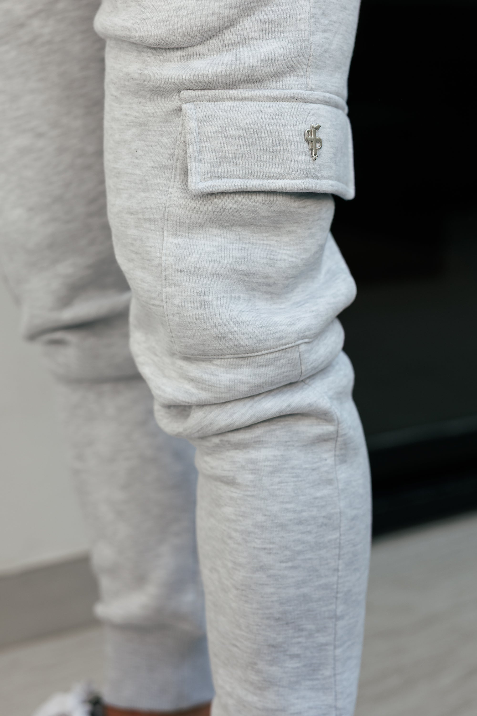 Grey Melange / Silver Cargo Tracksuit Bottoms - FSR033