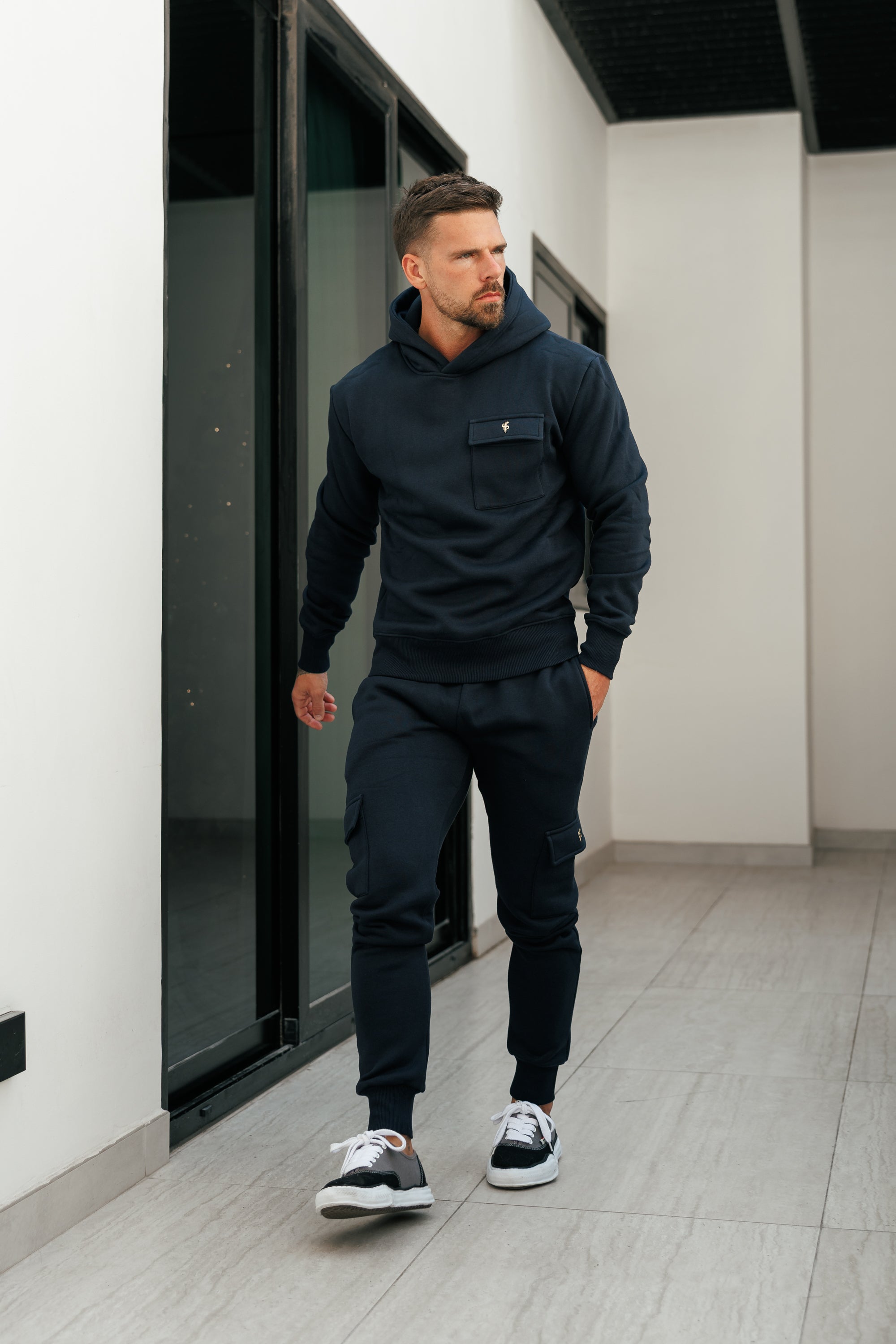 Navy / Gold Cargo Tracksuit Bottoms - FSR039