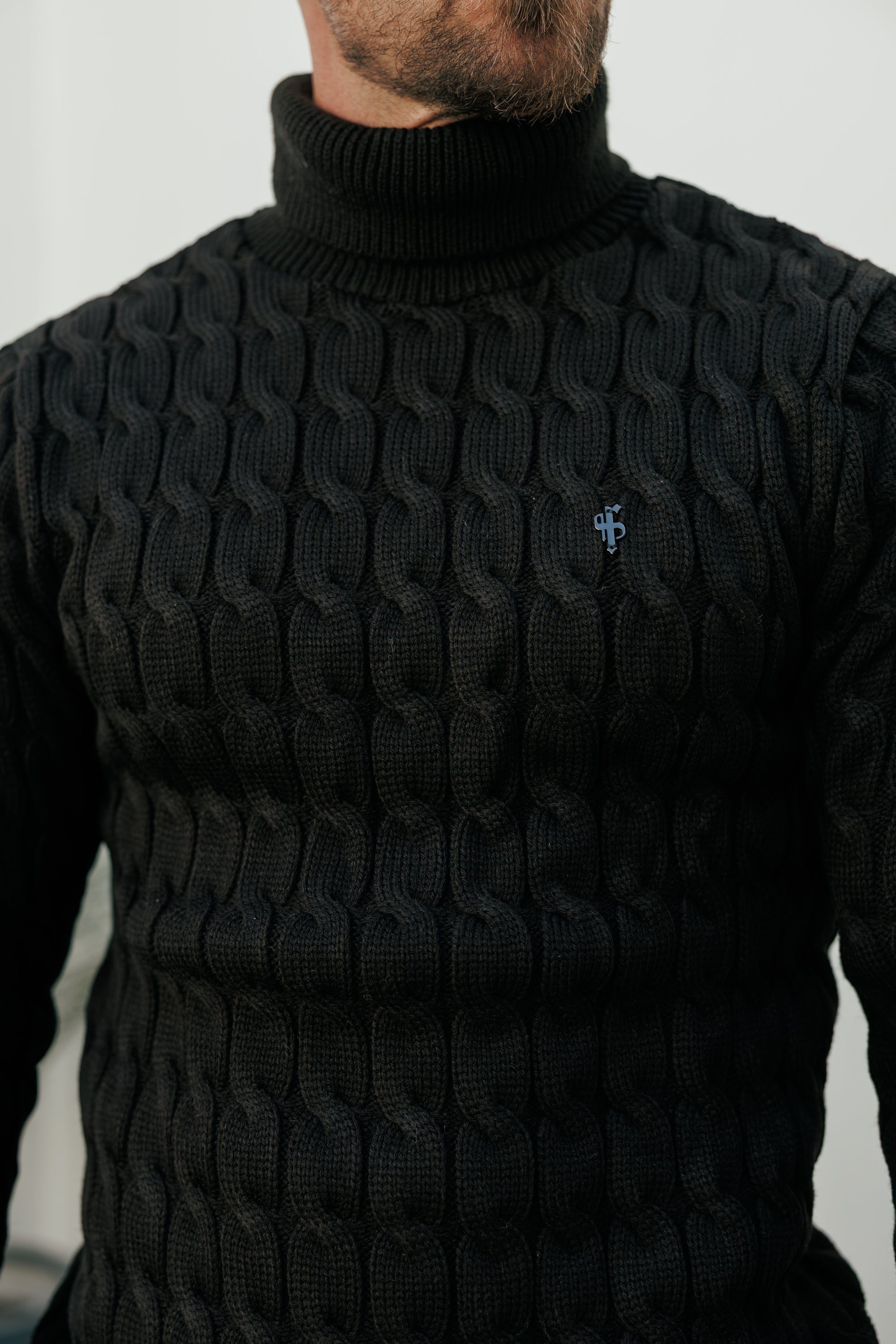 Link Weave Knit Black Roll Neck Jumper - FSJ101