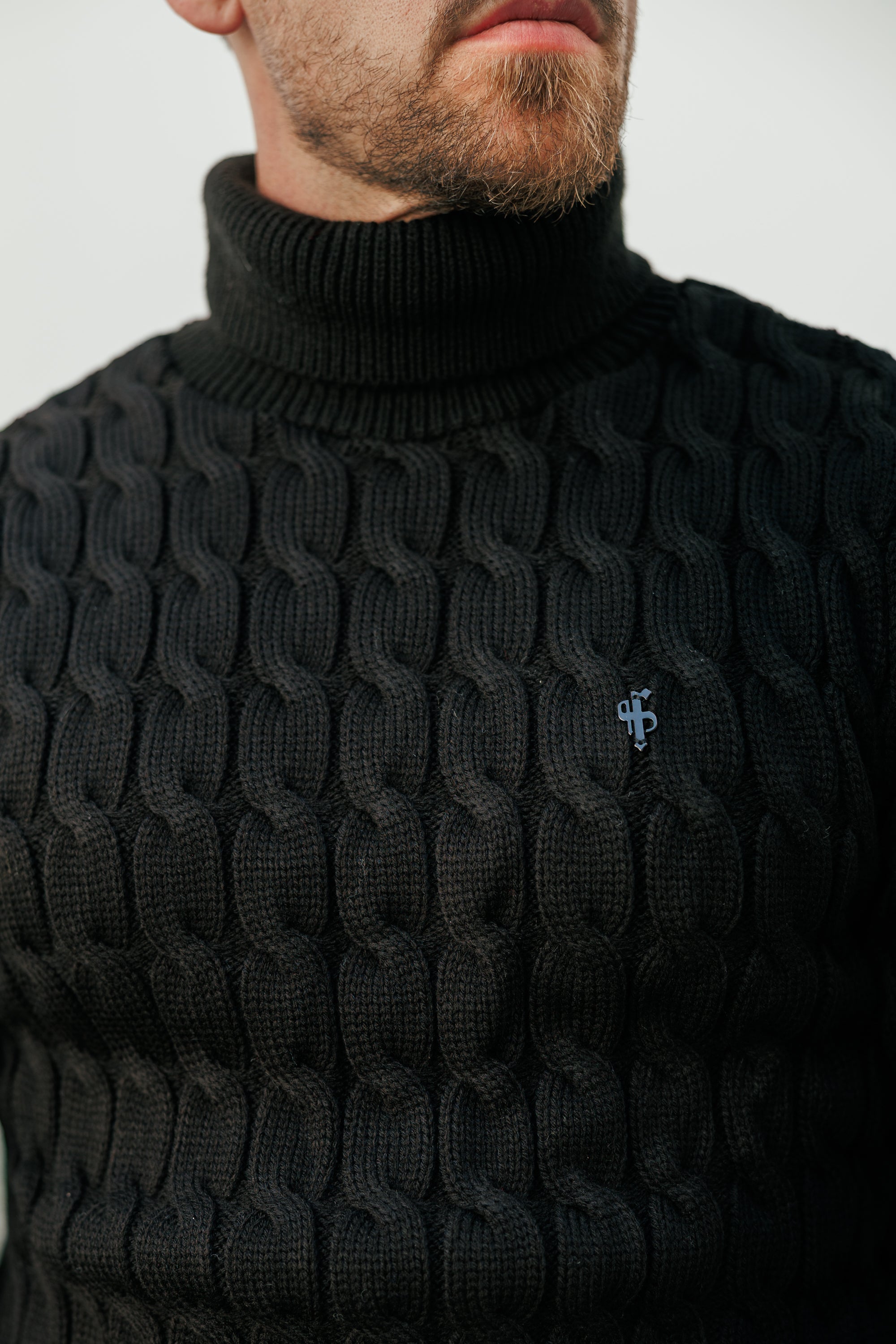 Link Weave Knit Black Roll Neck Jumper - FSJ101