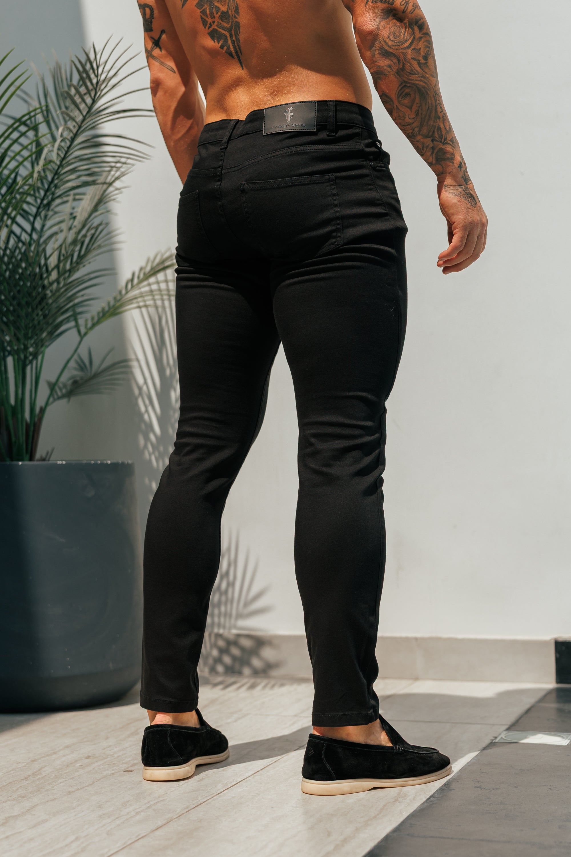 Father Sons Slim Stretch Black Relaxed Sateen Pants - FSH1302