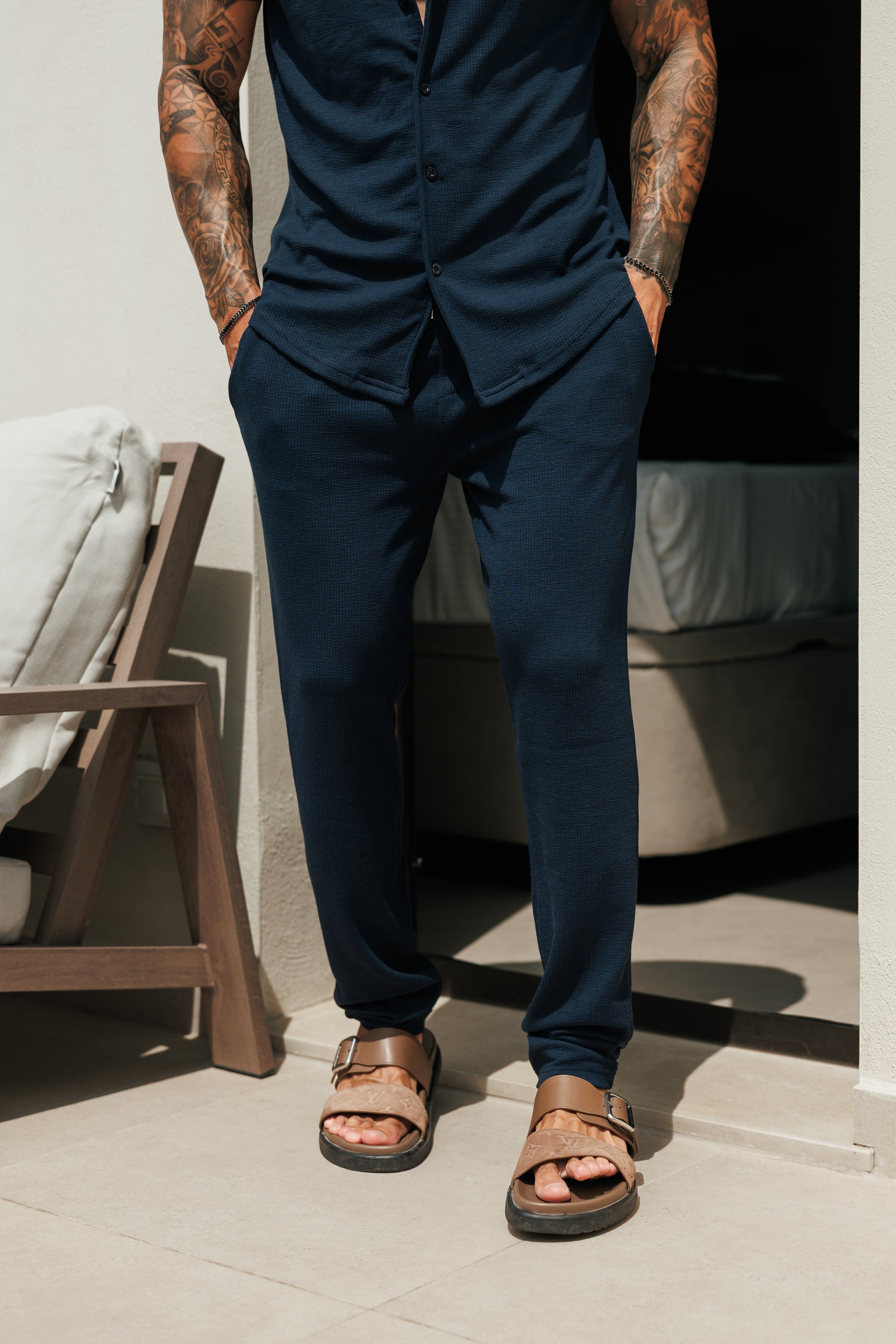 Jersey Cord Slim Navy Trousers - FSR087