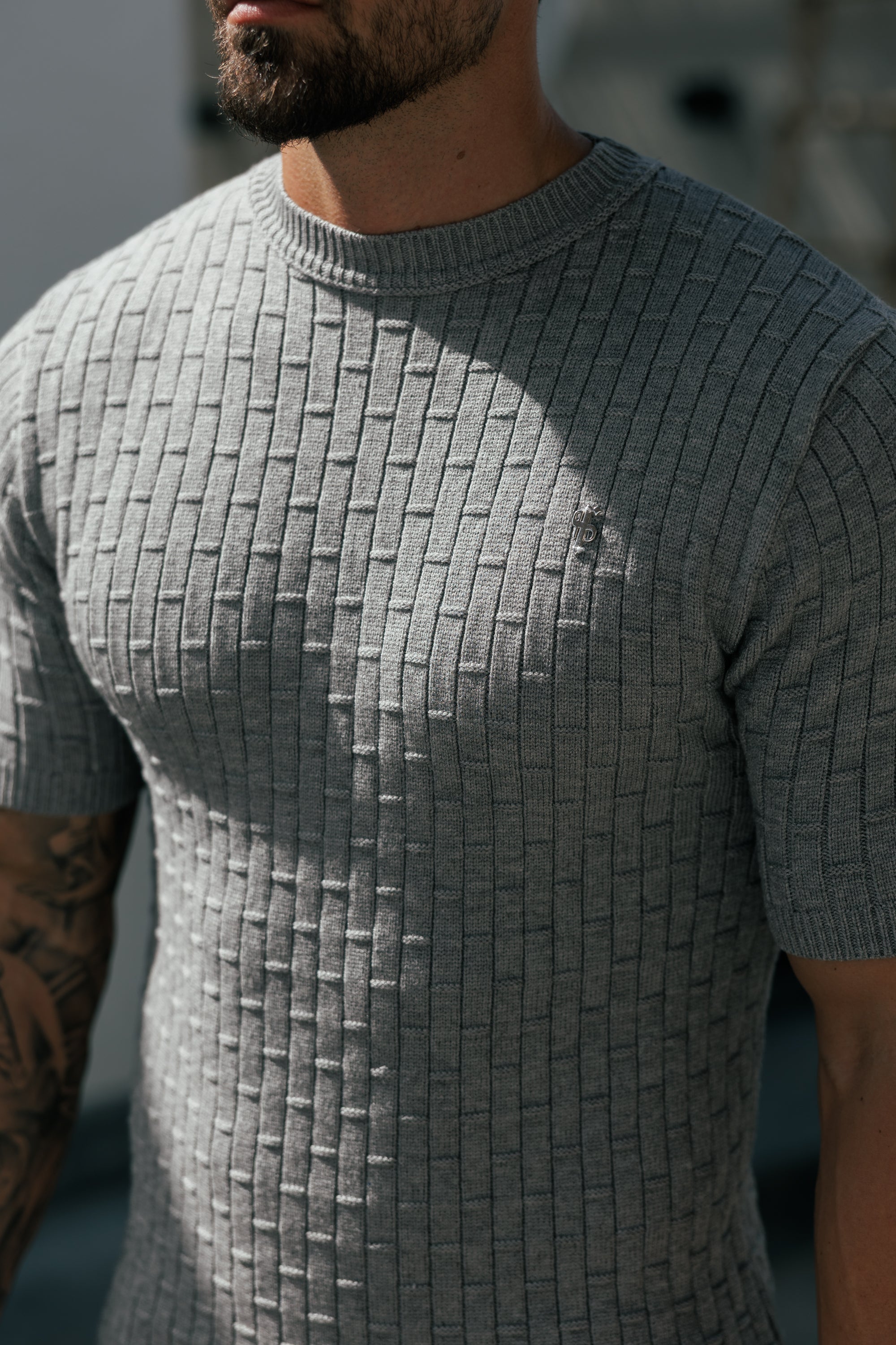 Grey Viscose Knitted Short Sleeve T-Shirt - FSJ157