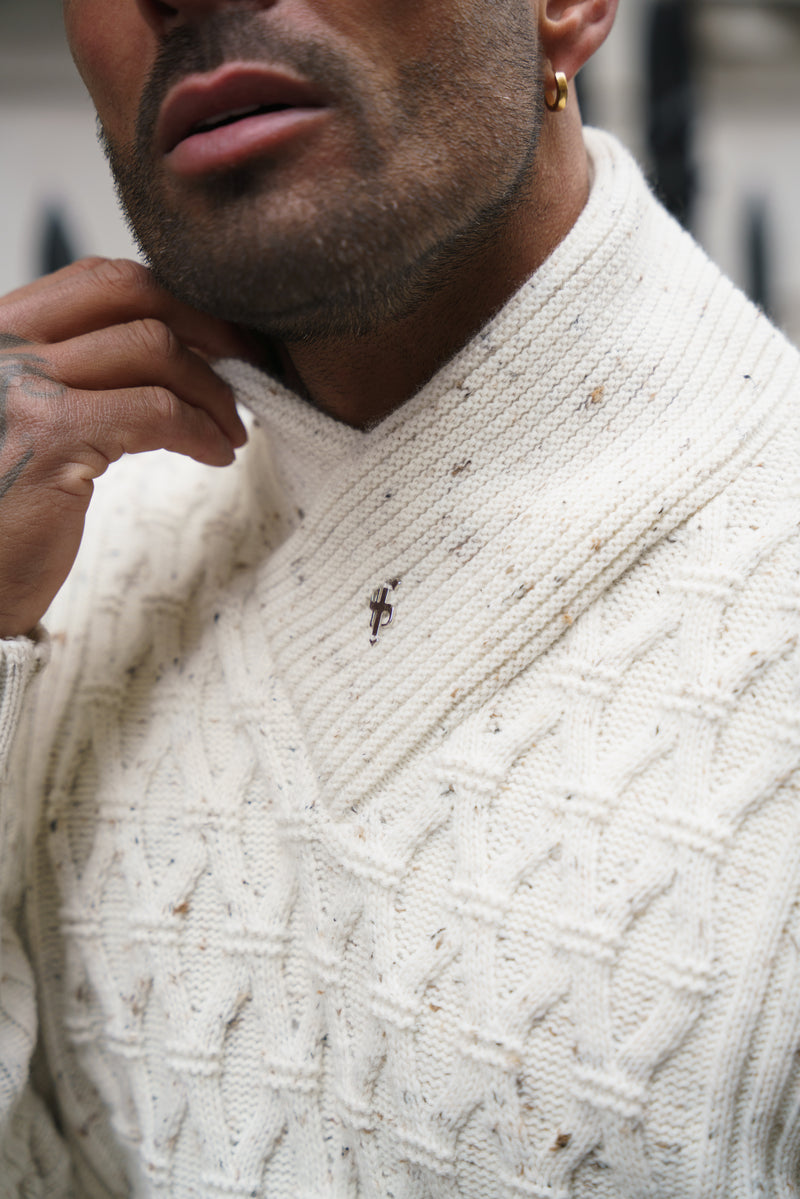 Father Sons Chunky Cable Knit Natural with Colour Fleck Sweater - FSJ067