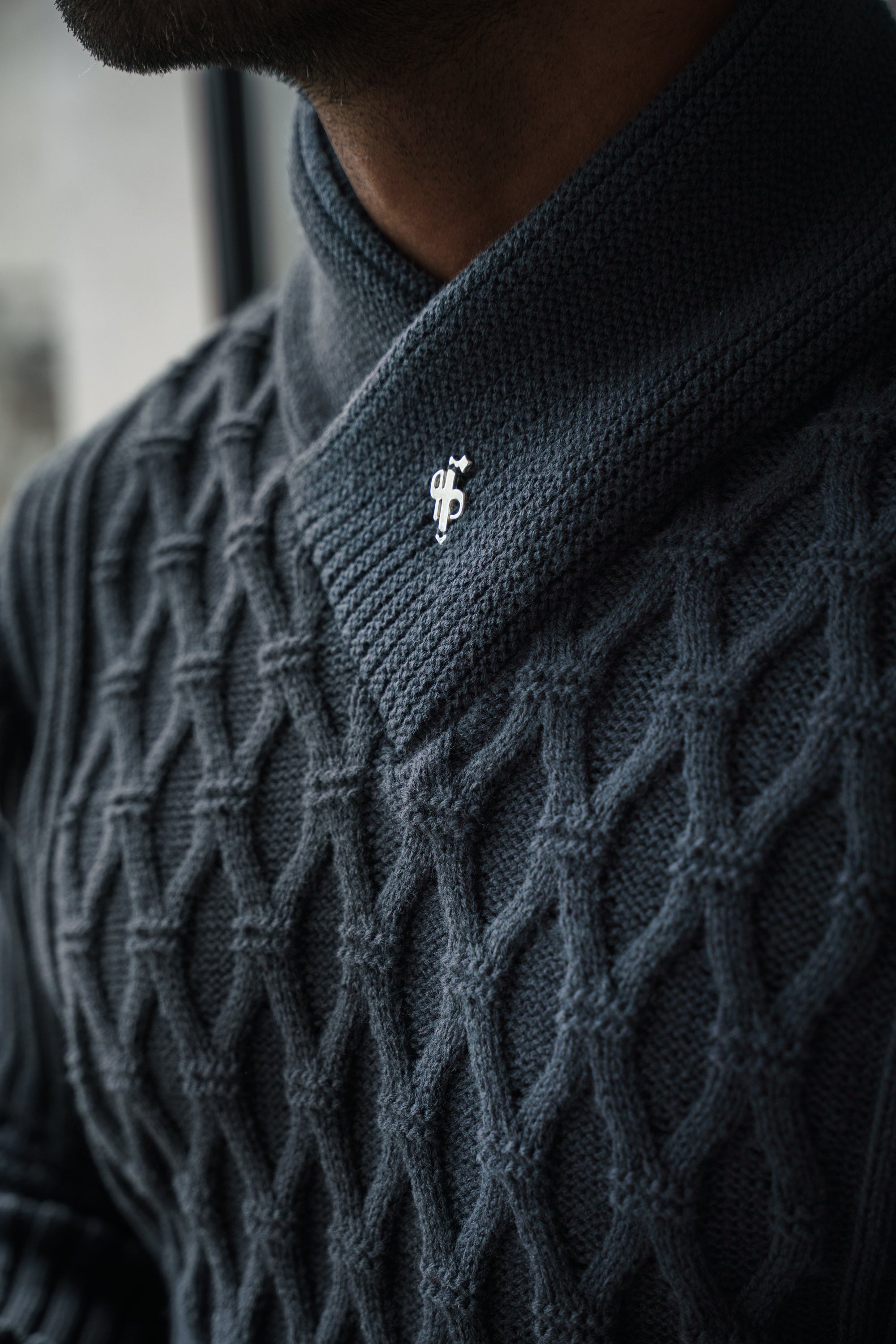 Father Sons Chunky Cable Knit Gun Powder / Charcoal Sweater - FSJ065