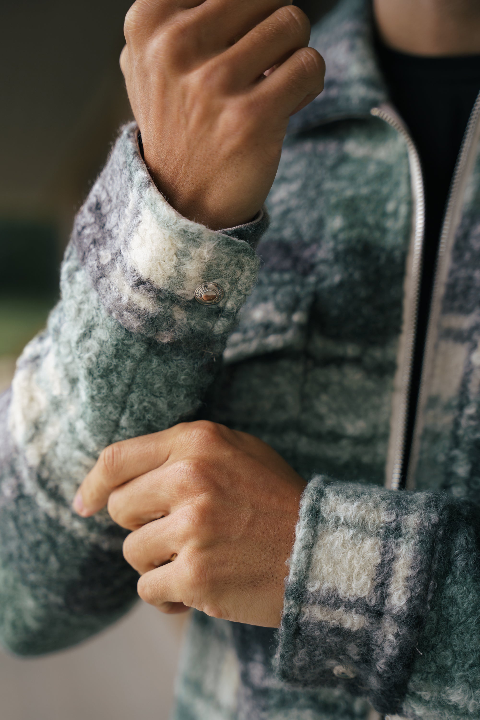 Boucle Zipped Check Jacket Green - FSN156