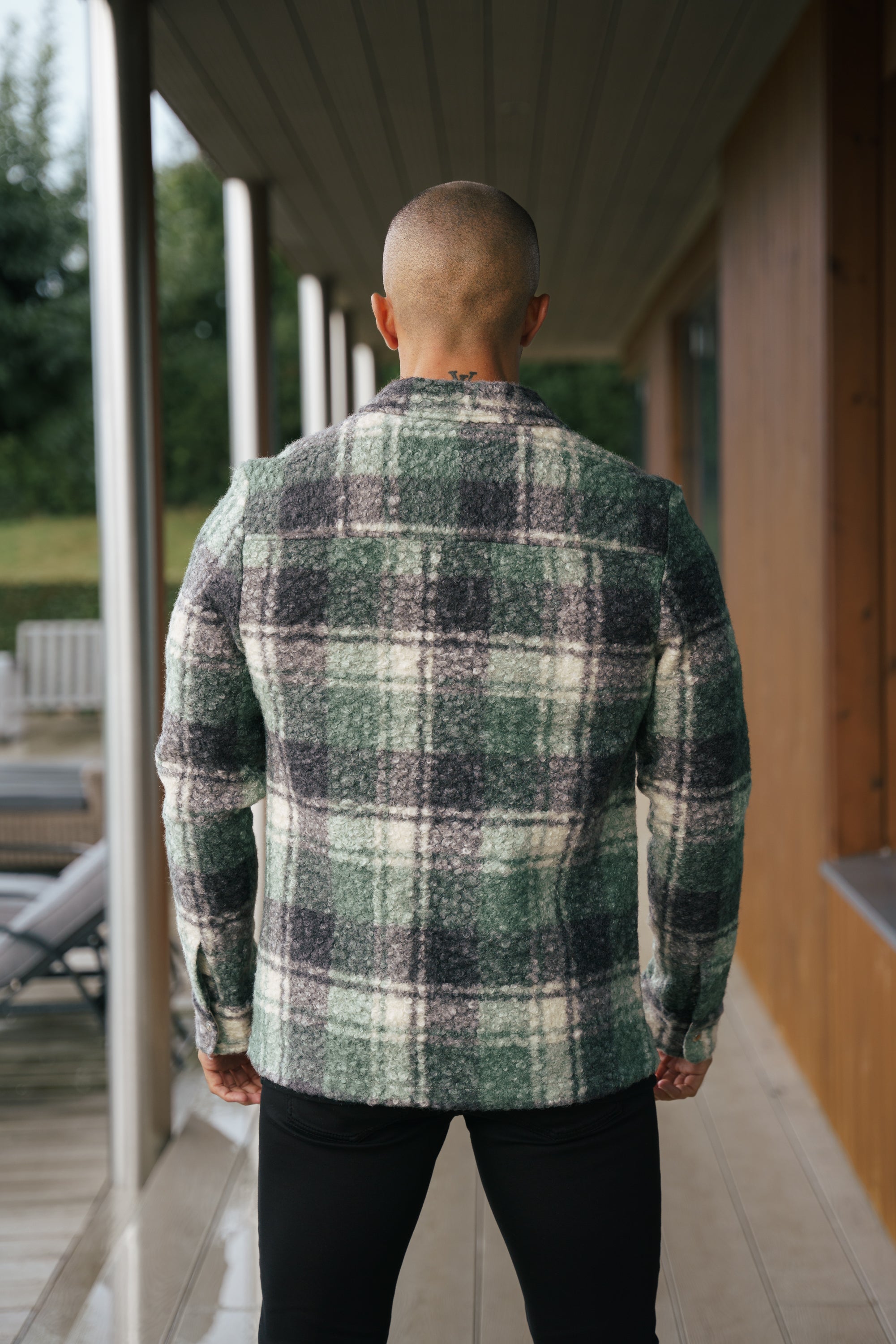 Boucle Zipped Check Jacket Green - FSN156