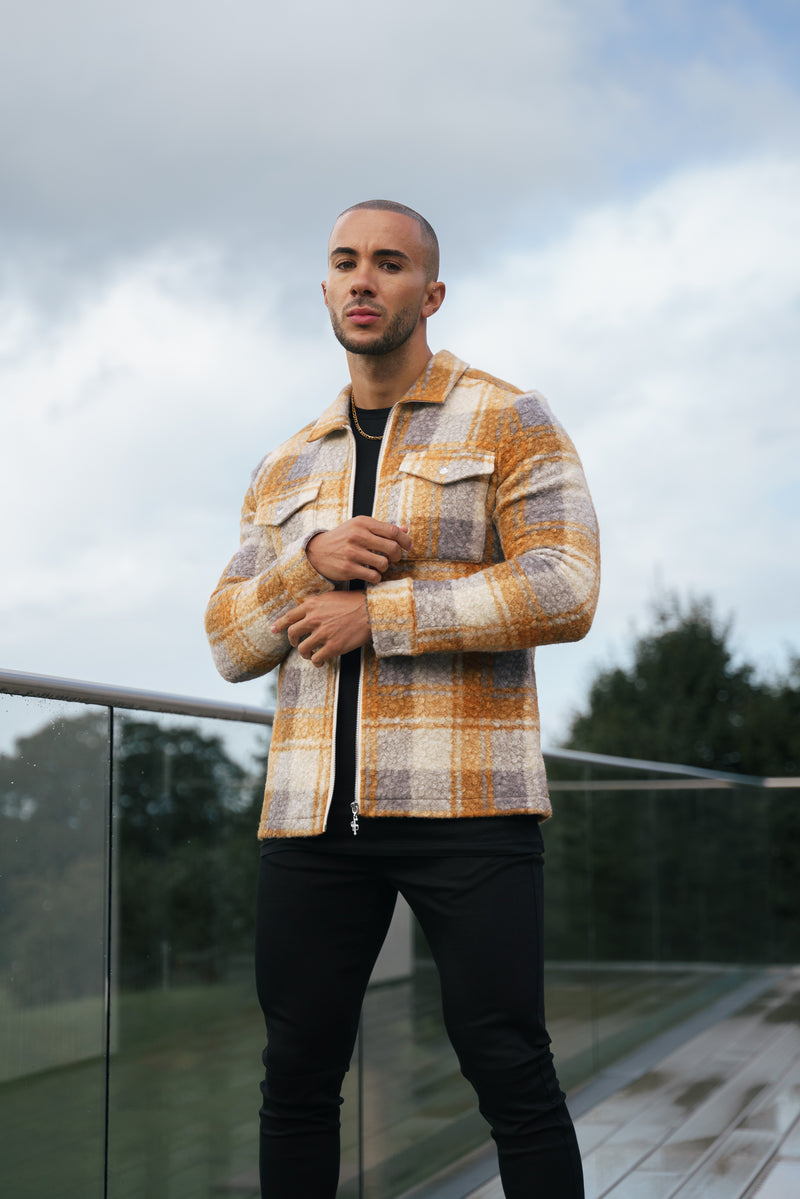 FS Boucle Zipped Check Jacket Tan - FSN157