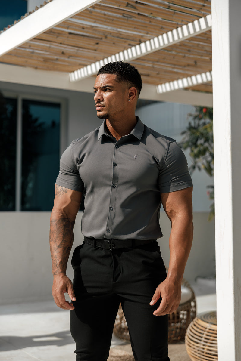 Father Sons Super Slim Scuba Gunmetal Short Sleeve Stretch - FS1032