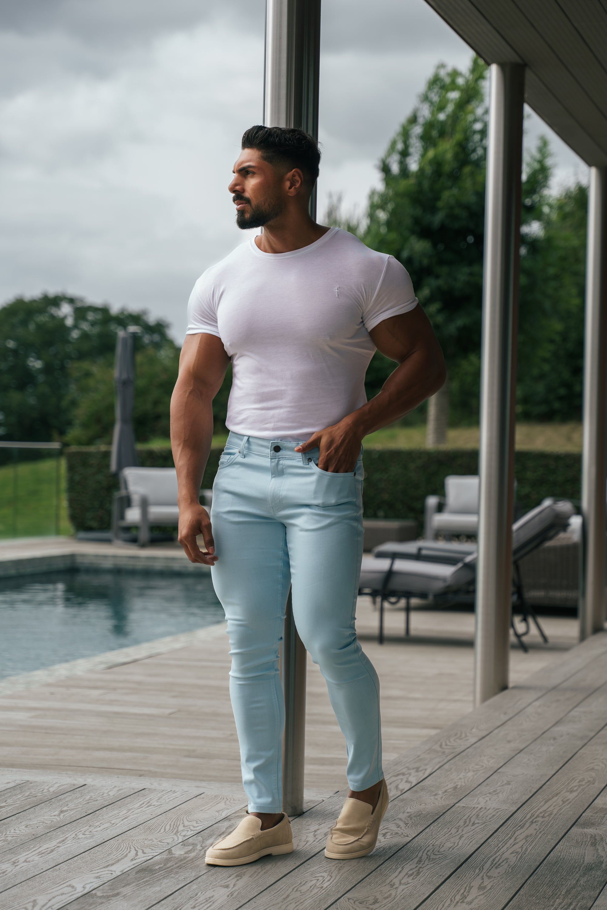 FS Slim Stretch Pale Blue Sateen Pants - FSH1147