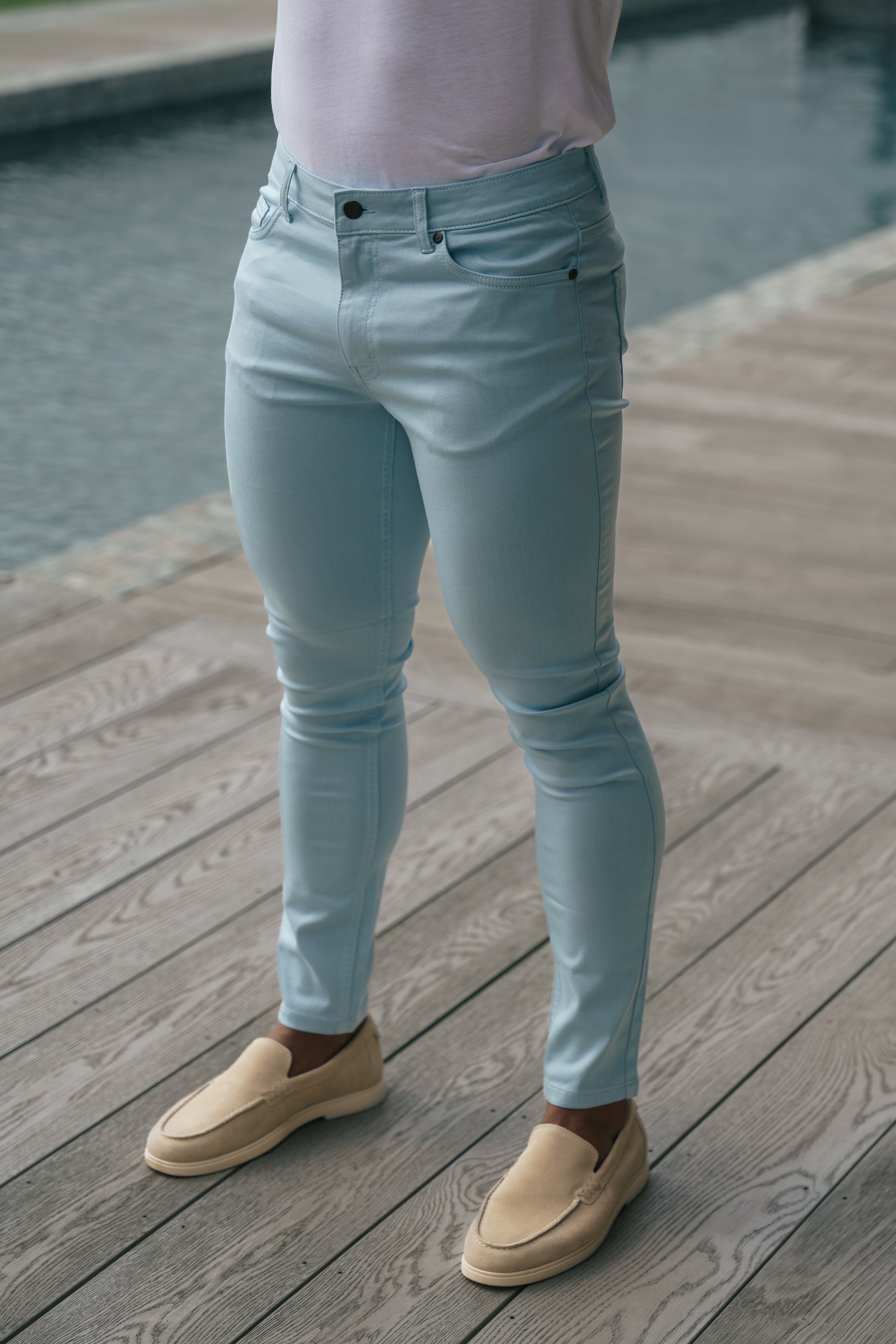 FS Slim Stretch Pale Blue Sateen Pants - FSH1147