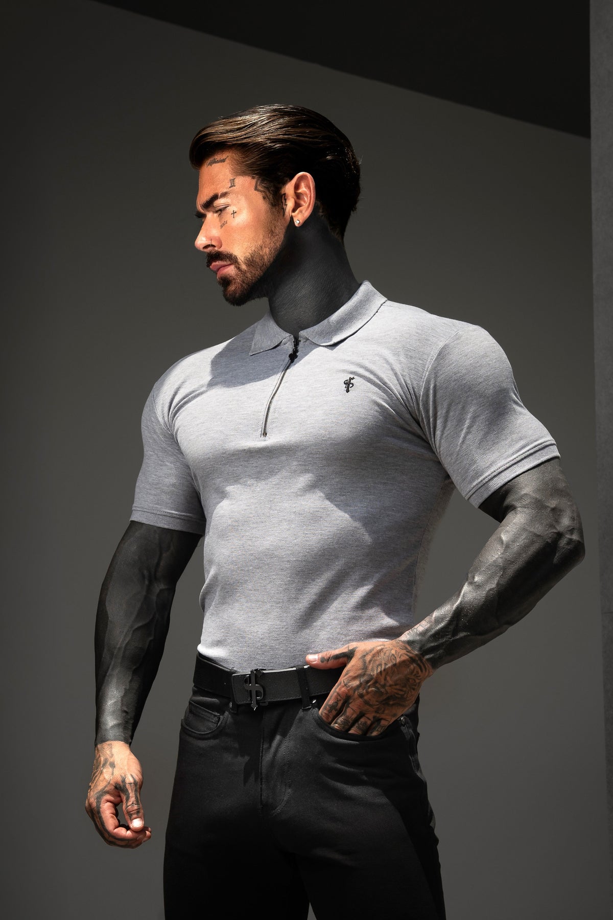 Classic Black Zipped Polo Shirt - Black Zip