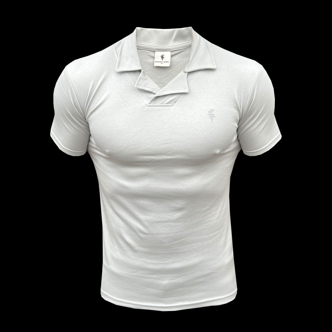 Classic Light Grey Polo Shirt With Revere Collar - FSH1063