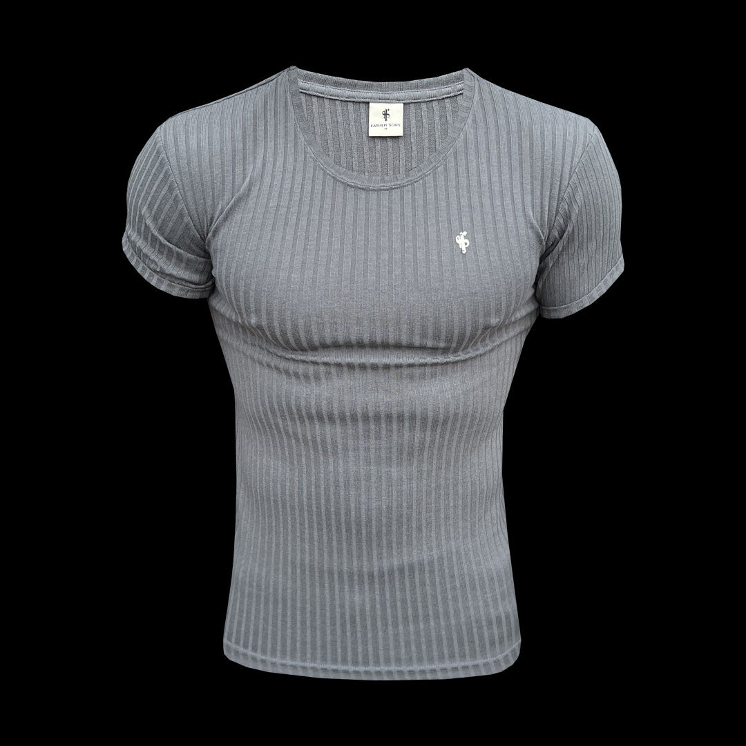Classic Charcoal / Silver Ribbed Knit Super Slim Short Sleeve Crew - FSH1084