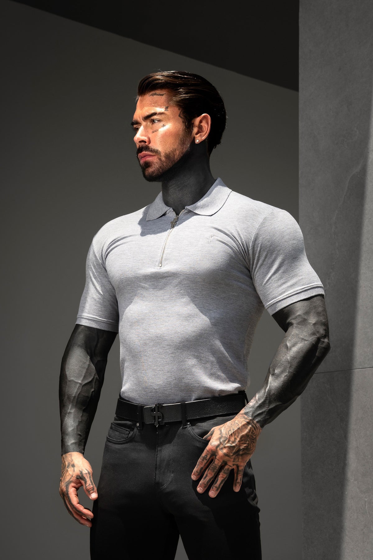 Classic Light Grey and Silver Zipped Polo Shirt - FSH1529