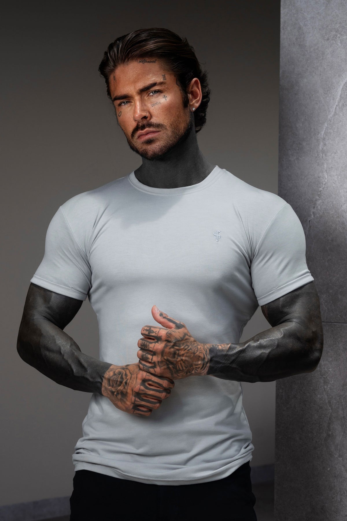 Light Grey Viscose Crew T-Shirt Short Sleeve - FSH1503