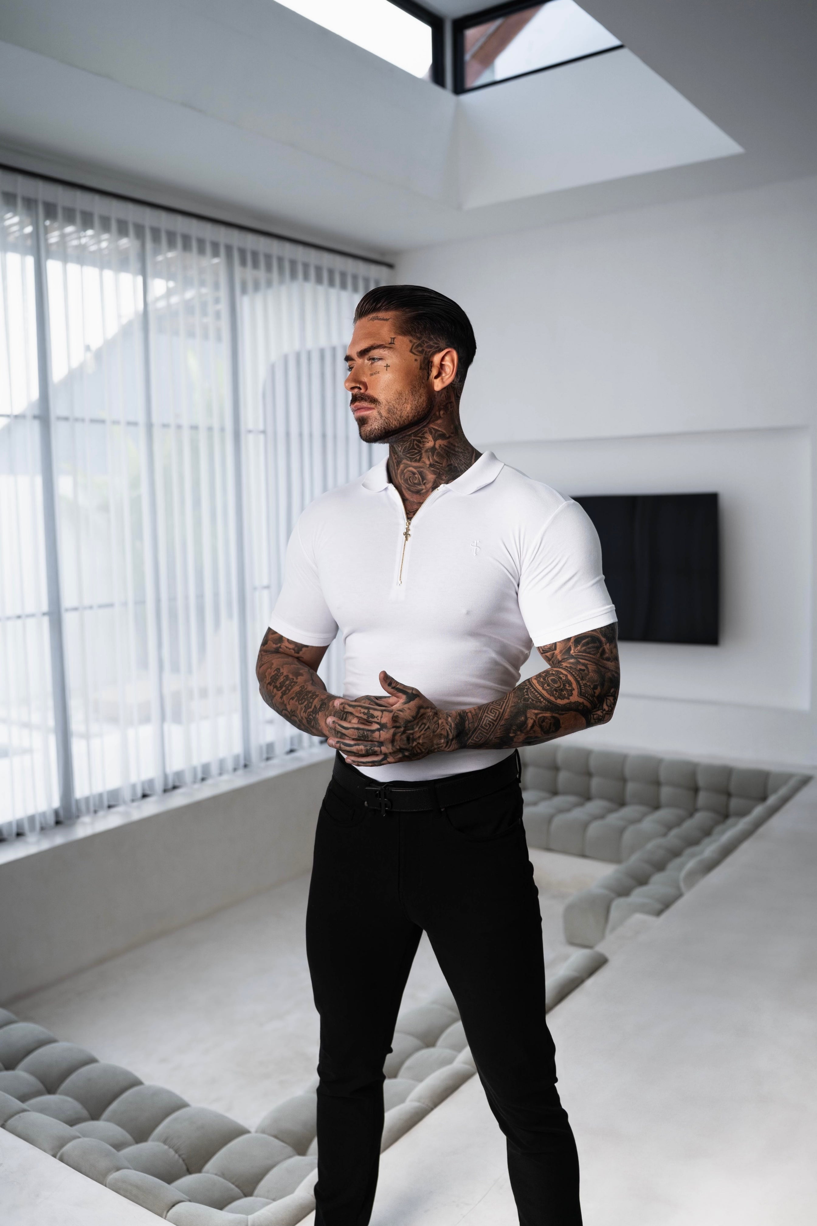 Classic White Zipped Polo Shirt - FSH1229