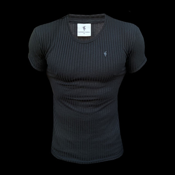 Father Sons Classic Black / Black Ribbed Knit Super Slim Short Sleeve Crew - FSH1081