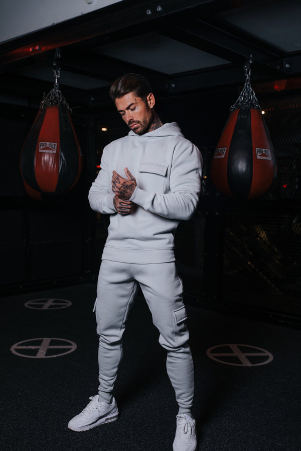Father Sons Light Grey Cargo Tracksuit Sweat Pants With Pockets, Cuffed Hem and FS Embroidery - FSH936