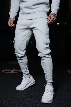 Father Sons Light Grey Cargo Tracksuit Sweat Pants With Pockets, Cuffed Hem and FS Embroidery - FSH936