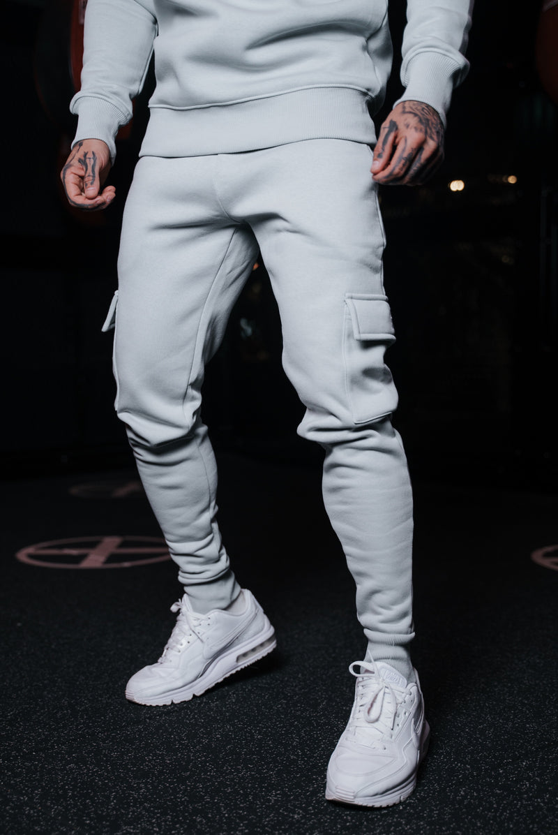 Father Sons Light Grey Cargo Tracksuit Sweat Pants With Pockets, Cuffed Hem and FS Embroidery - FSH936