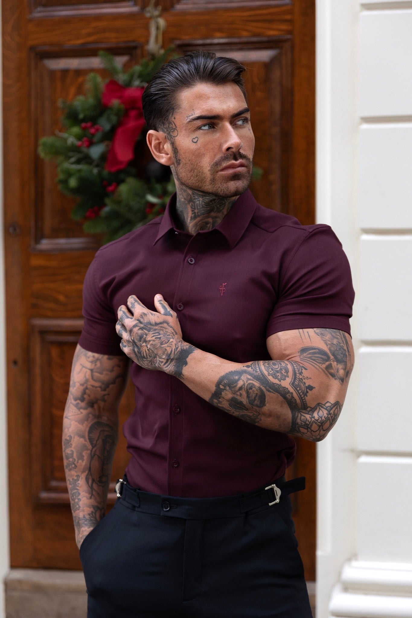 Super Slim Scuba Burgundy Short Sleeve Stretch - FS1028