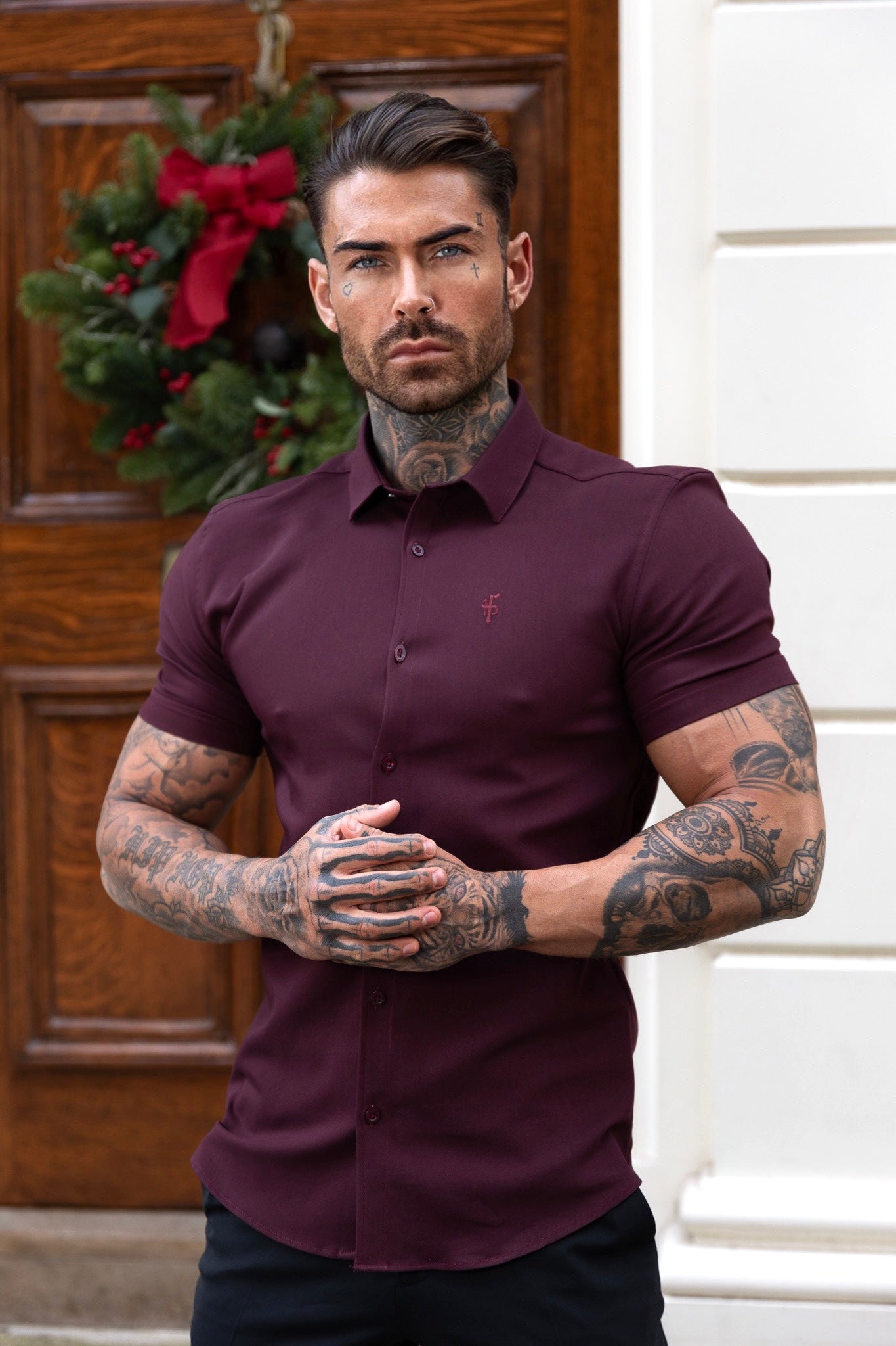Super Slim Scuba Burgundy Short Sleeve Stretch - FS1028