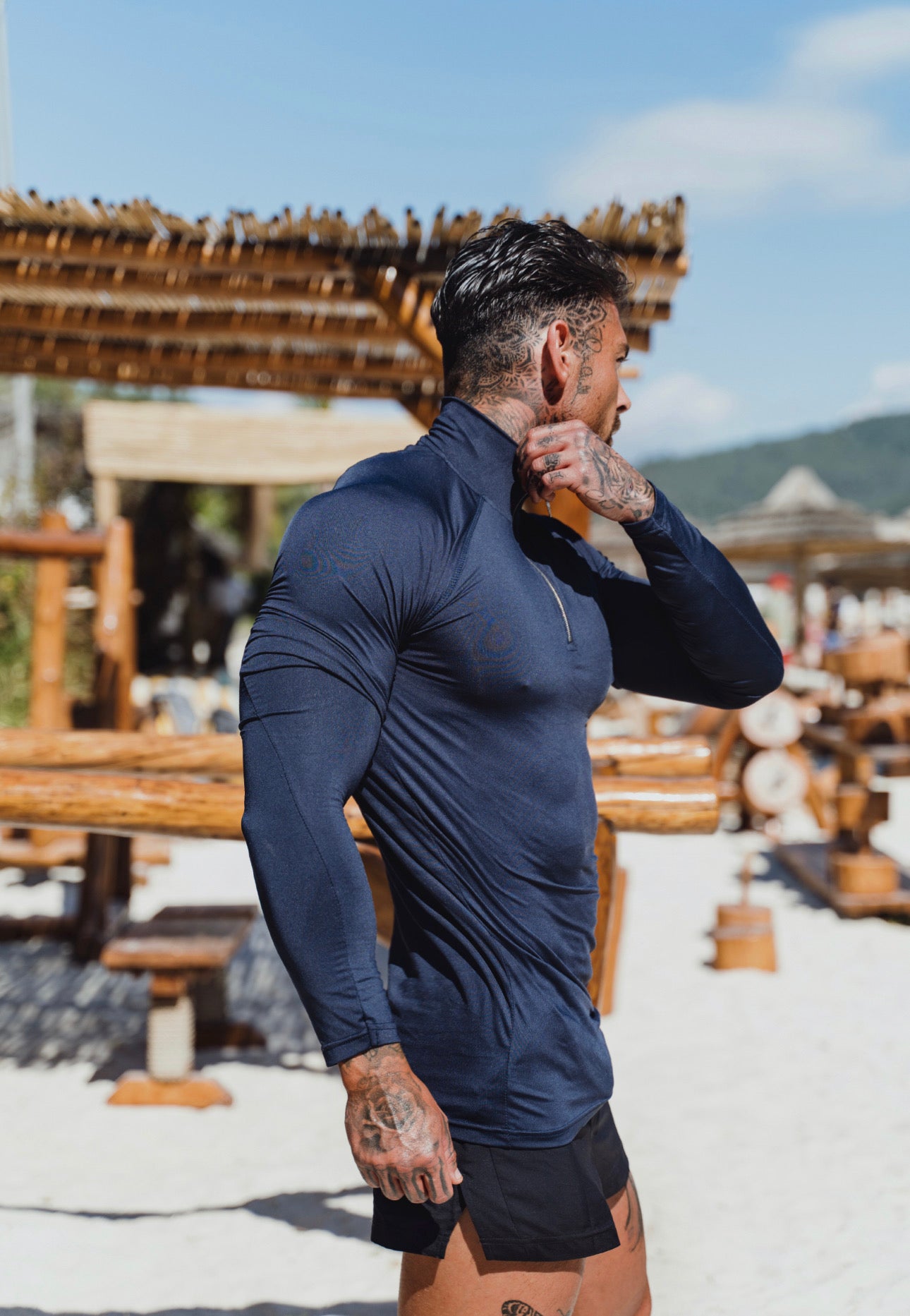 Long Sleeve Navy Half Zip Gym Top - FSH712