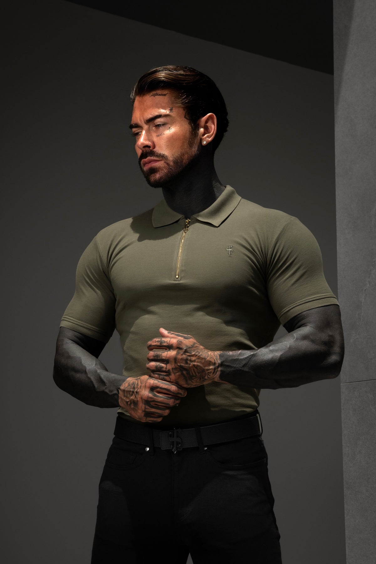 Classic Black and Gold Zipped Polo Shirt - FSH239 - GOLD ZIP