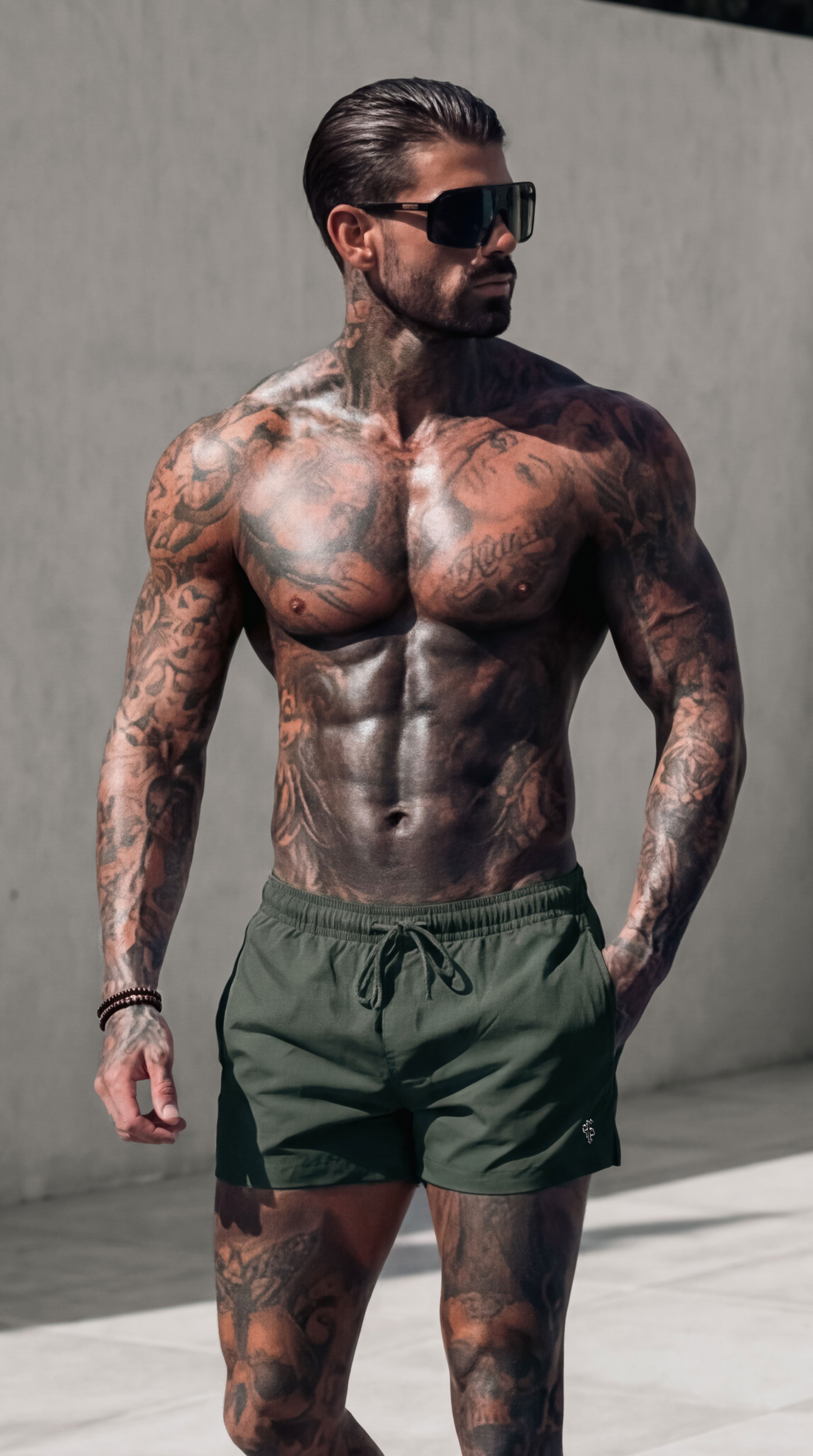 Khaki / Silver Swim Shorts - FSH1329