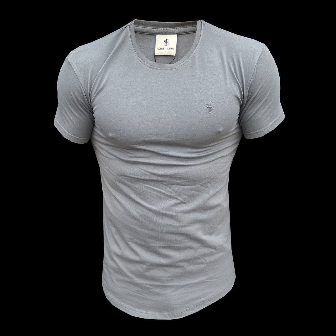 Classic Charcoal Tonal Curved Hem Crew T Shirt - FSH993