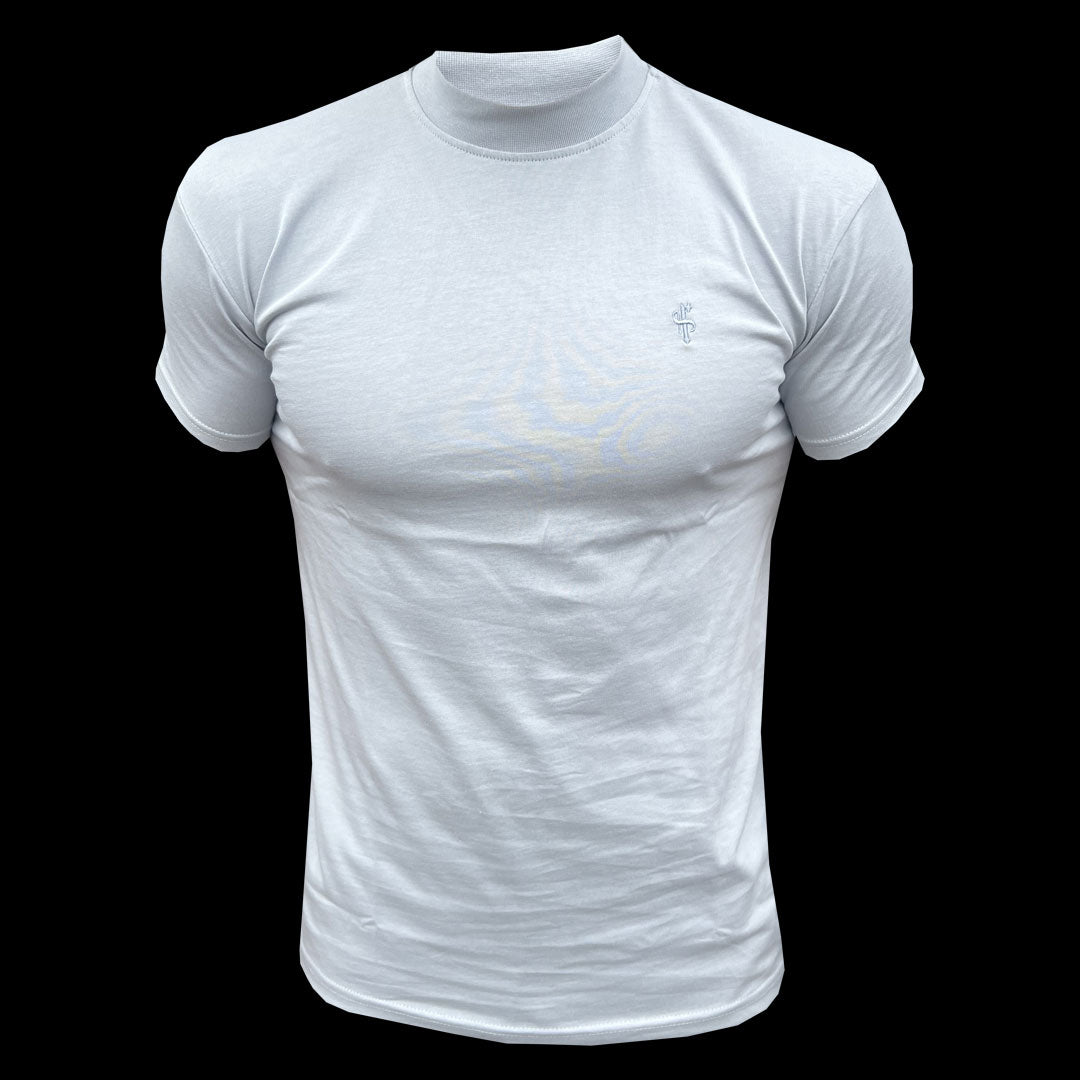 Ribbed High Neck Crew Short Sleeve Light Grey - FSH1142