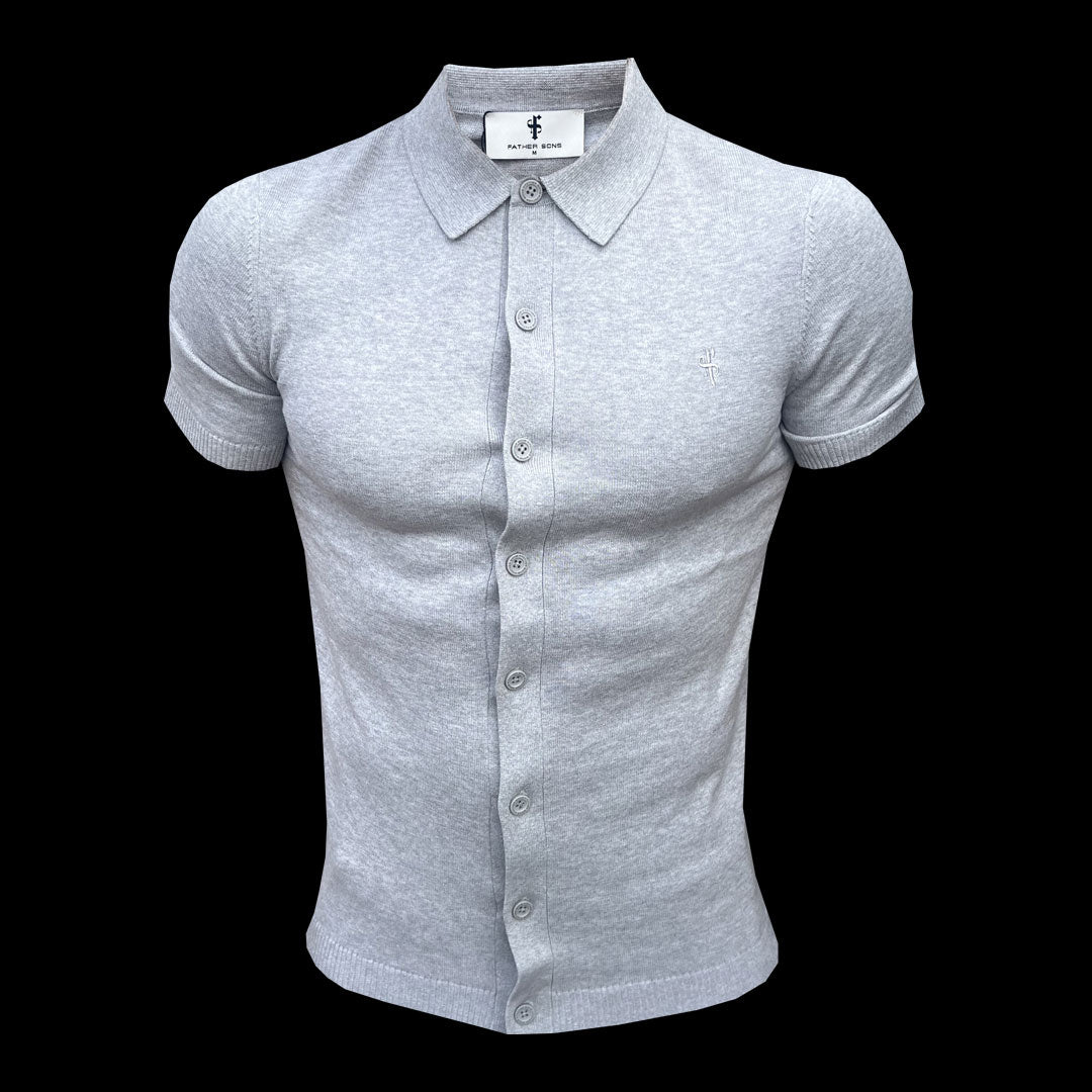 Classic Plain Light Grey Knitted Button Through Polo Short Sleeve - FSN102